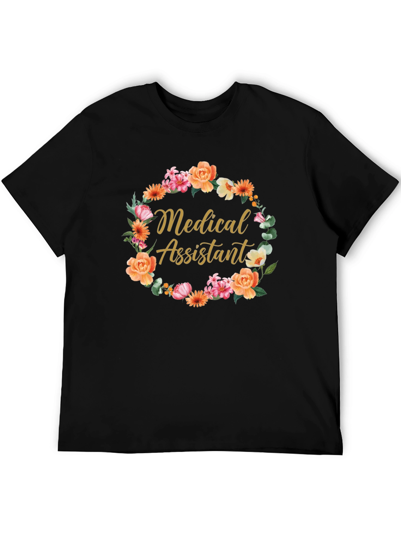 Medical Assistant Floral Wreath Black T-Shirt