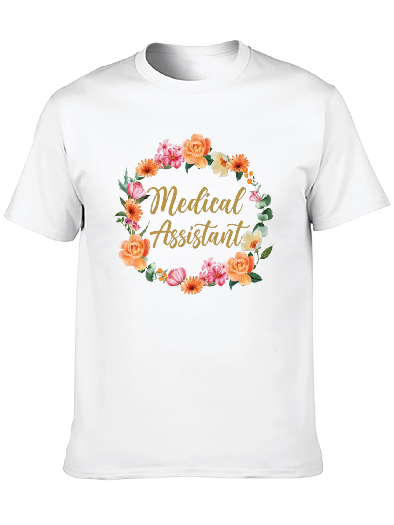 Medical Assistant Floral Wreath Black T-Shirt