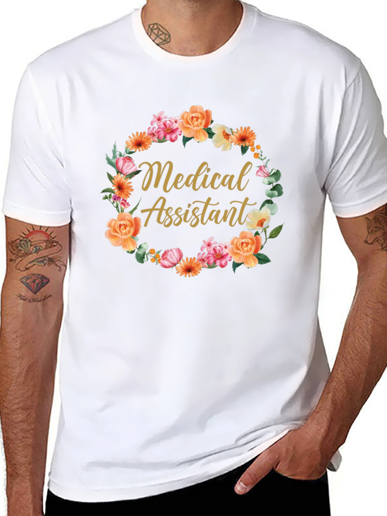 Medical Assistant Floral Wreath Black T-Shirt