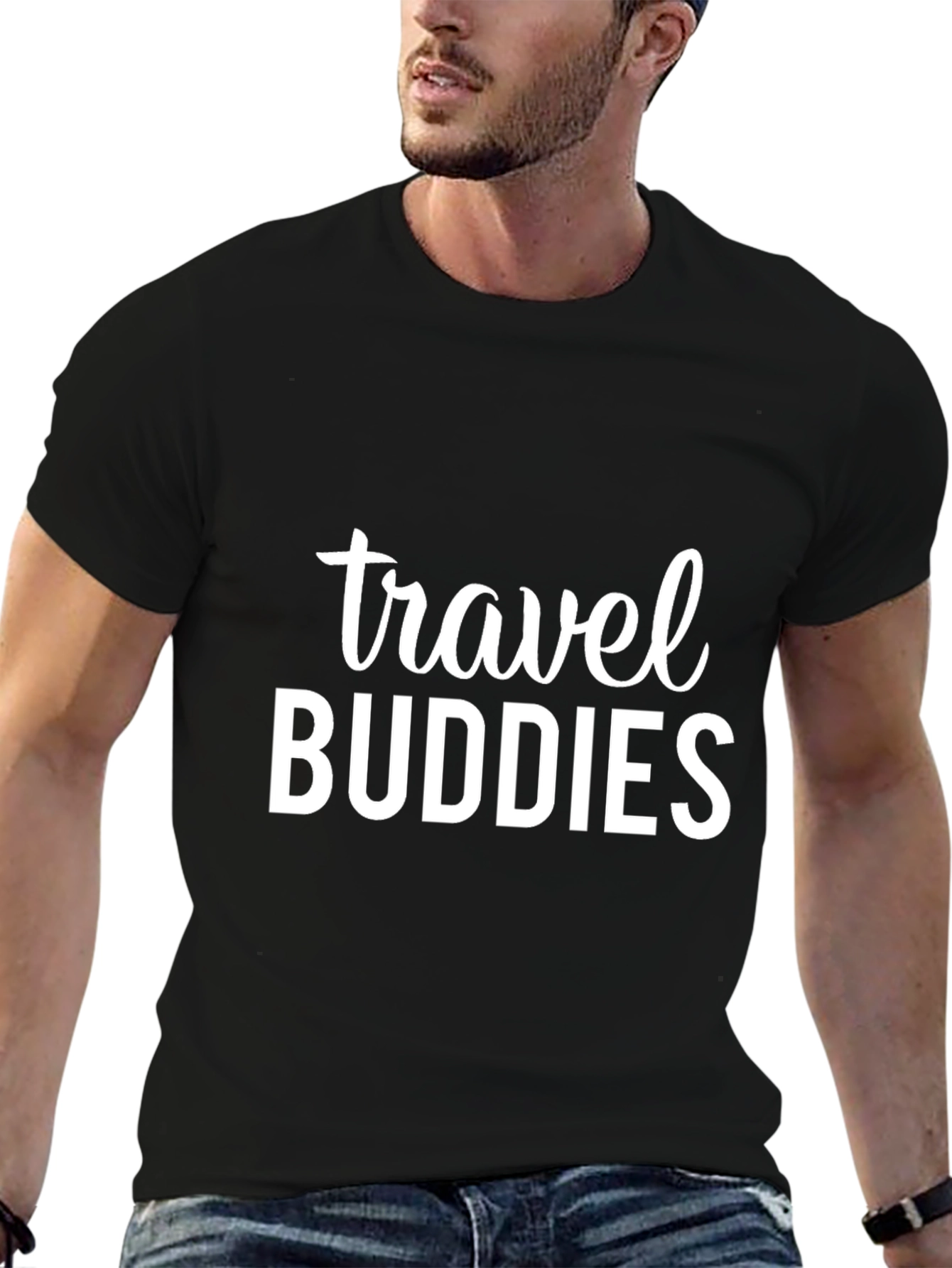 Travel Buddies Black Graphic T-Shirt