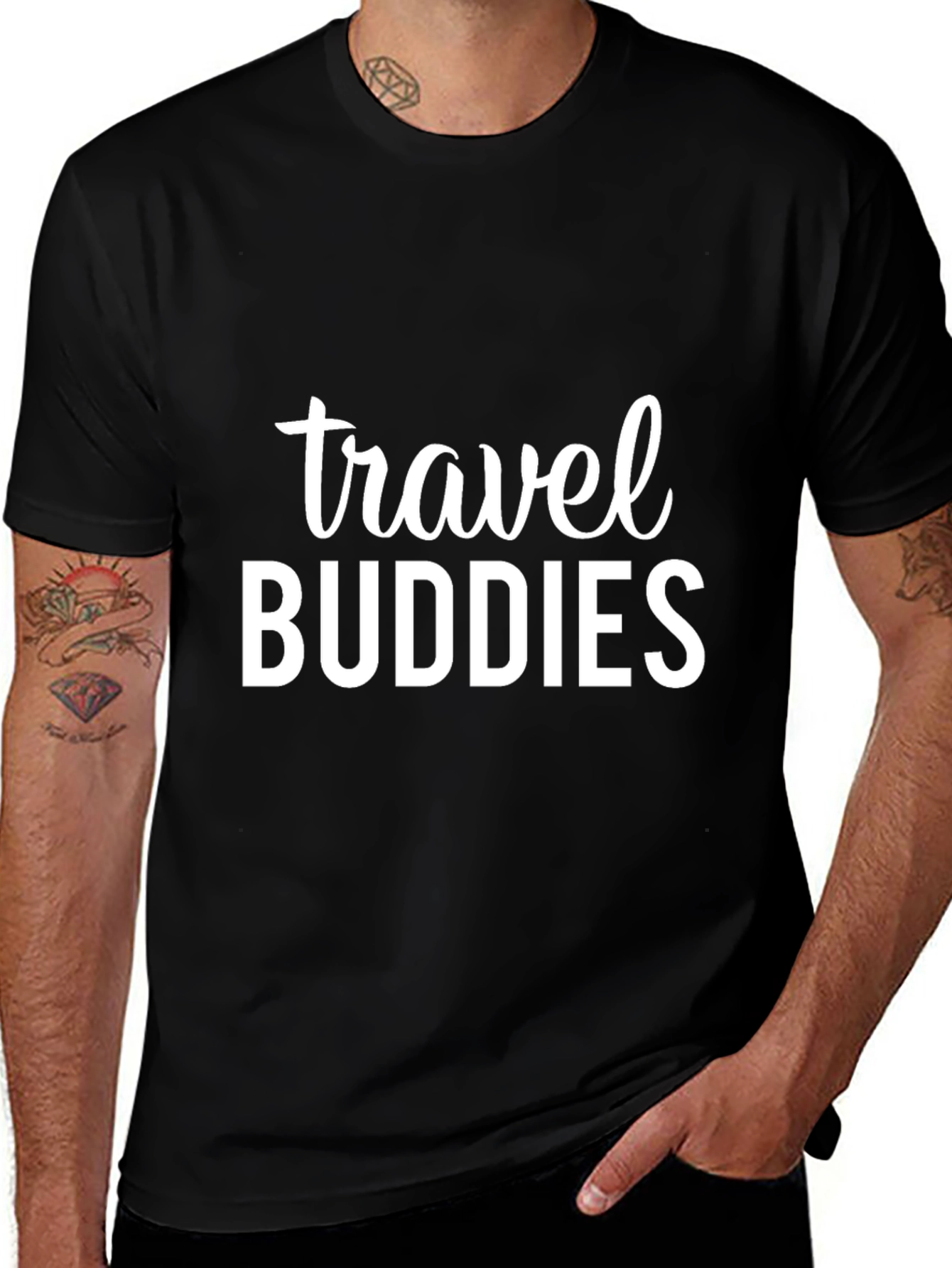 Travel Buddies Black Graphic T-Shirt