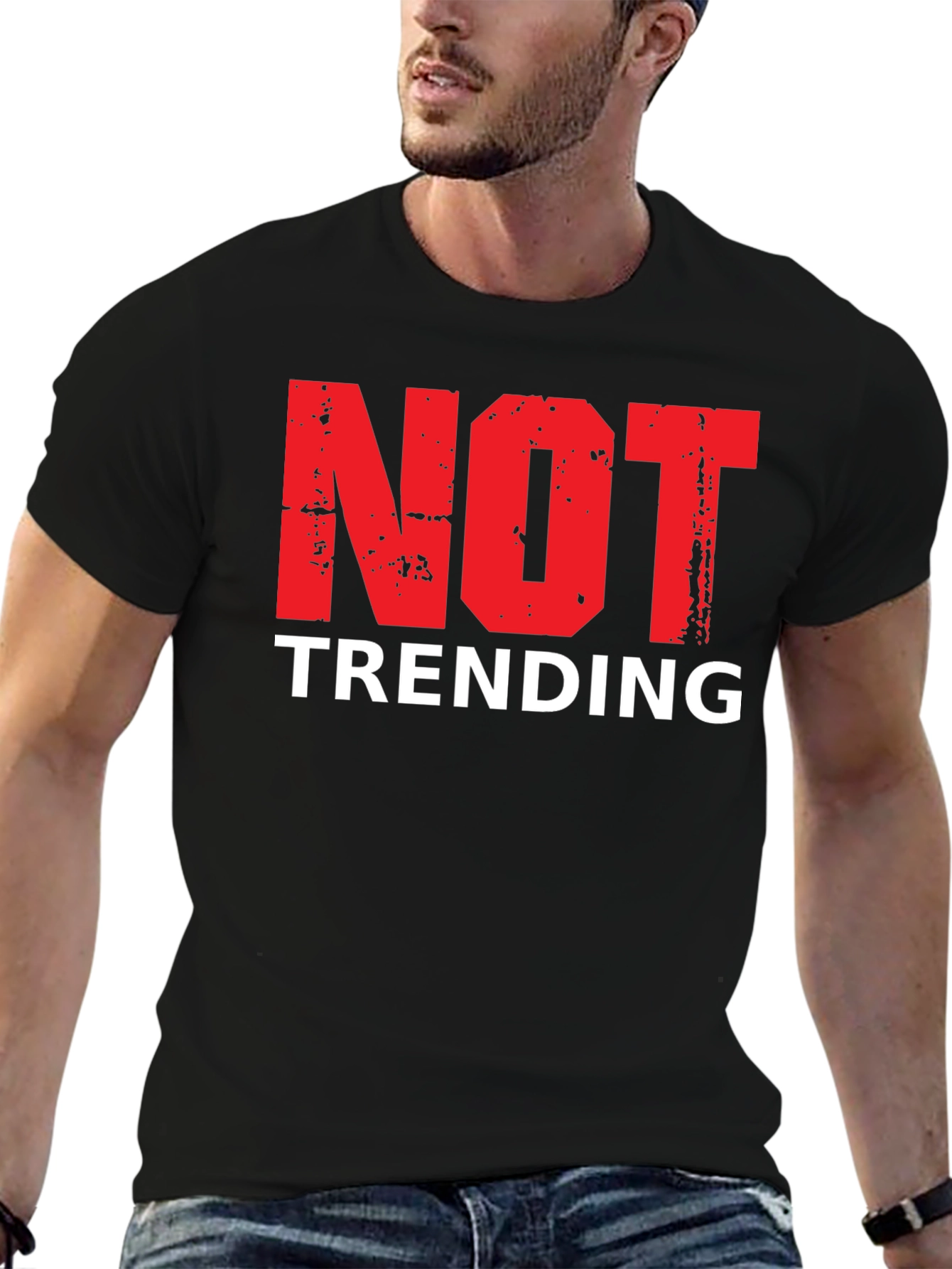 Not Trending Graphic Tee - Black Cotton