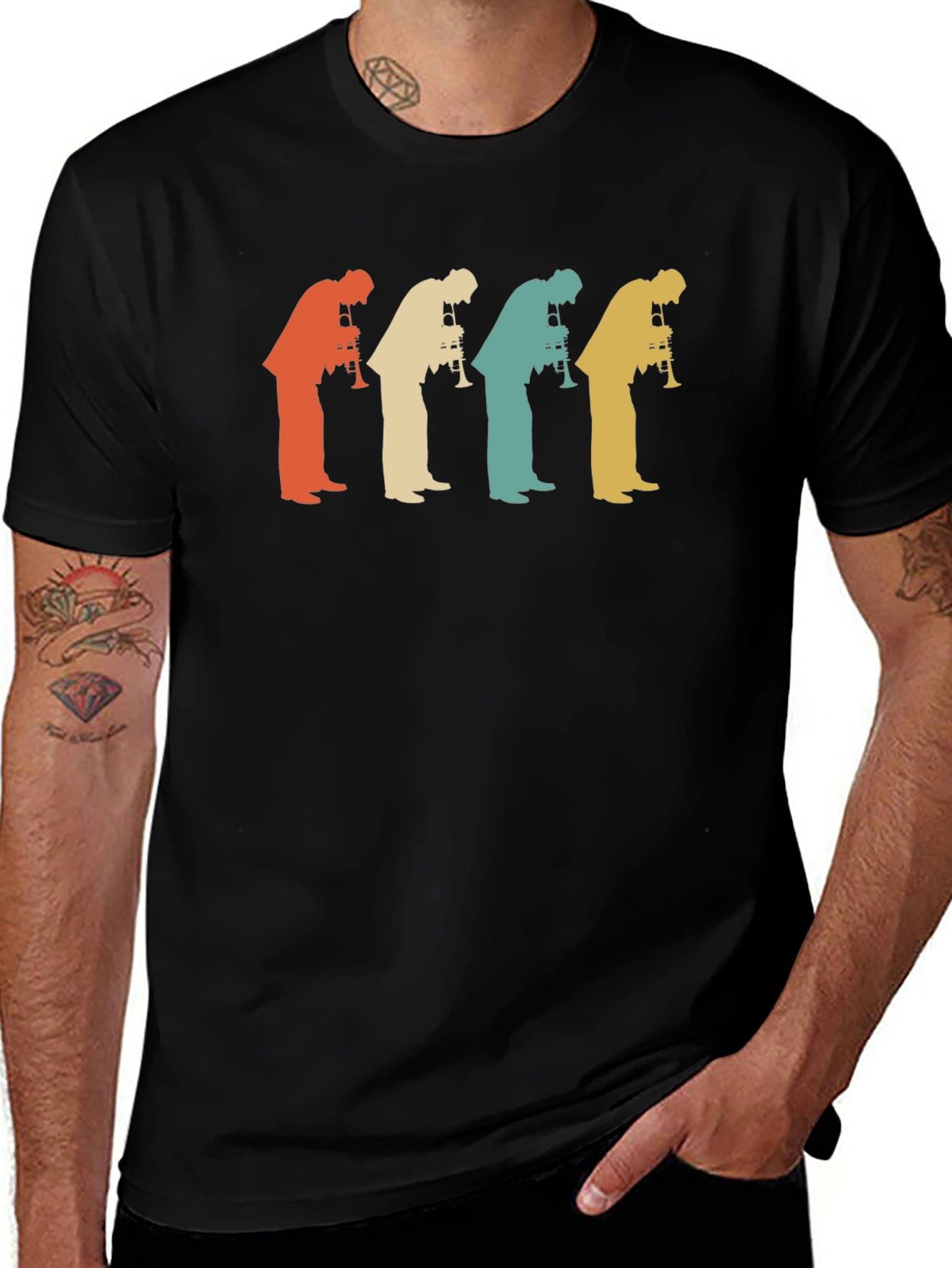 Retro Trumpet Player Graphic Tee - Black