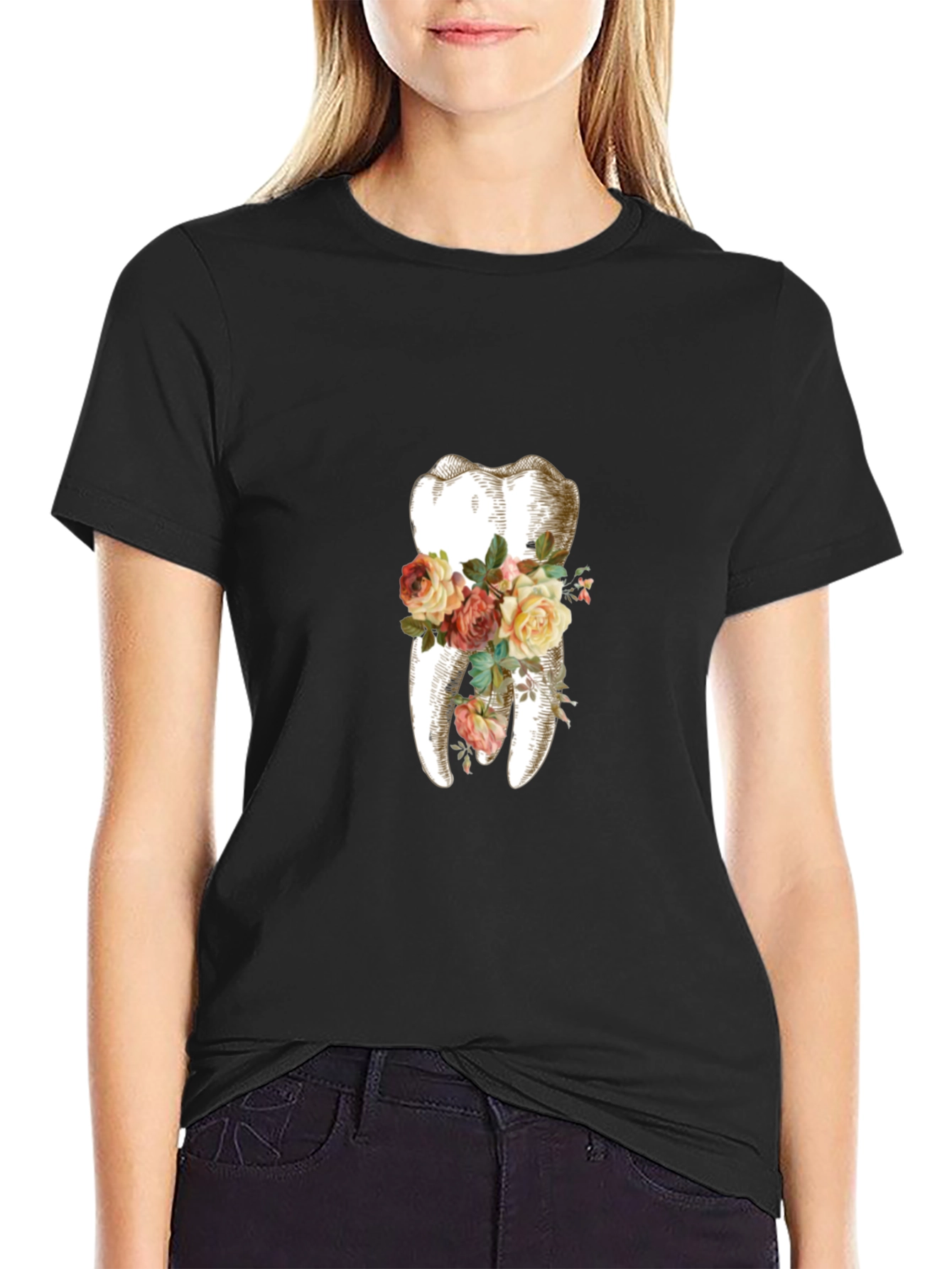 Floral Tooth Graphic T-Shirt - Unique Dentist Gift