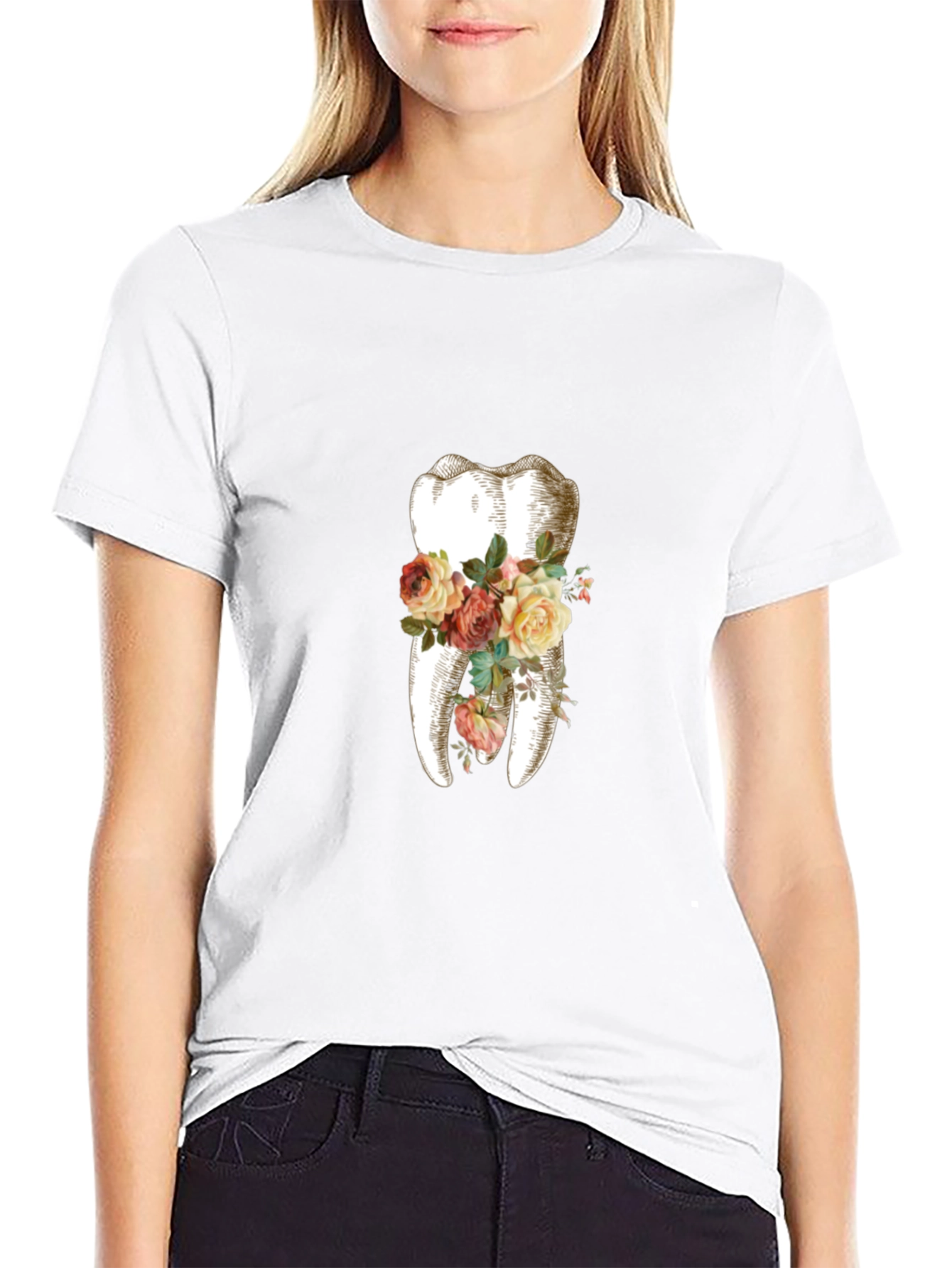 Floral Tooth Graphic T-Shirt - Unique Dentist Gift
