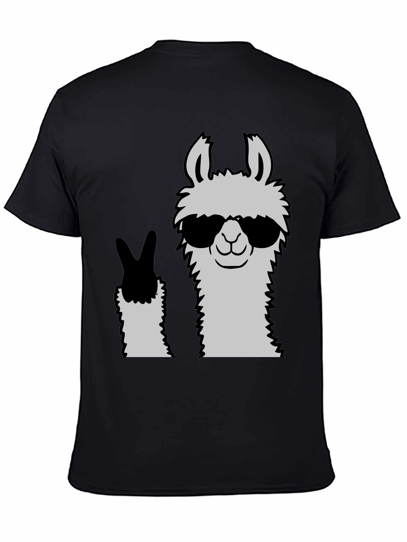 Cool Llama Peace Sign Black T-Shirt