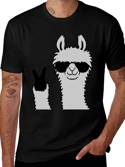 Cool Llama Peace Sign Black T-Shirt