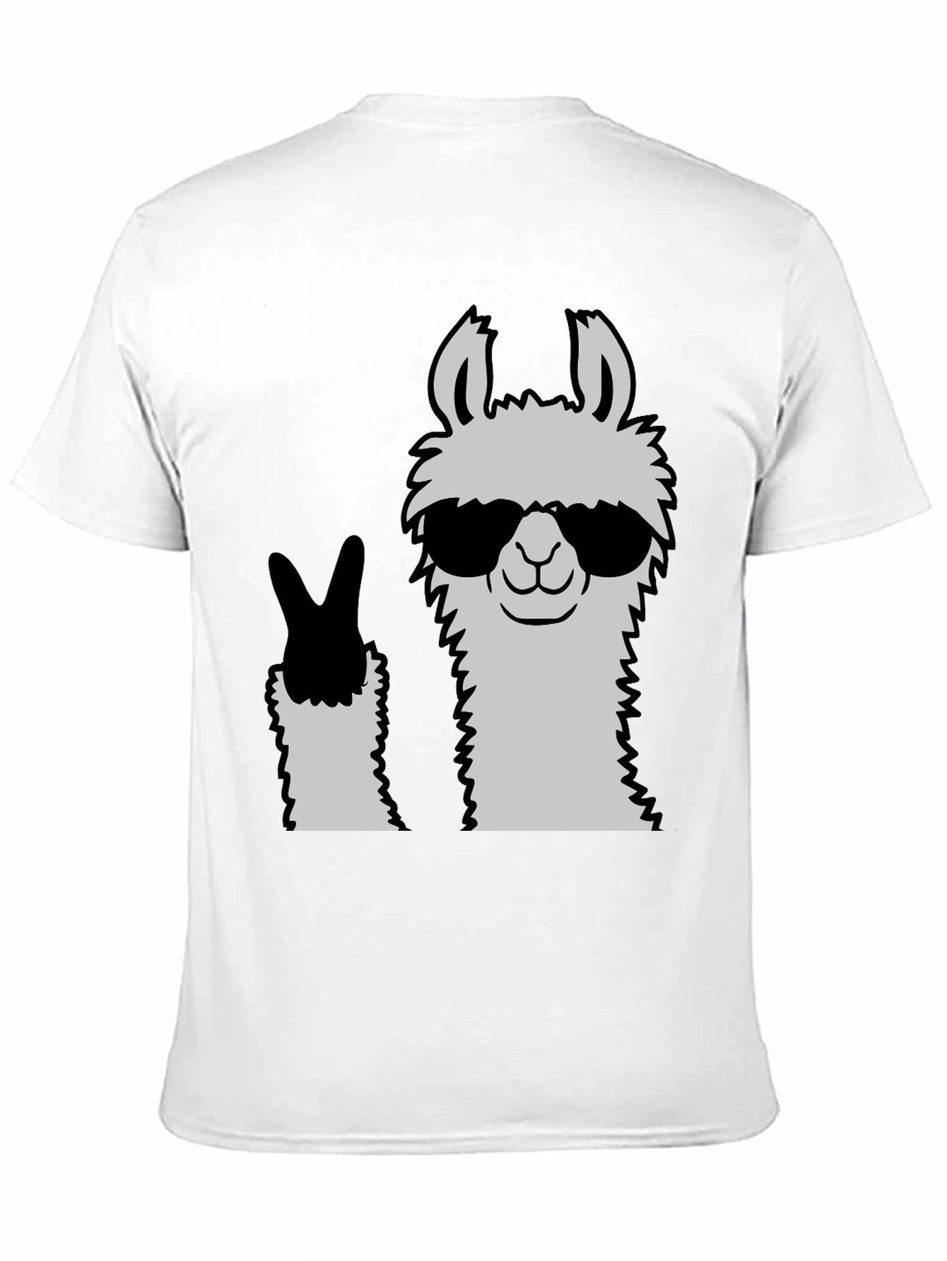 Cool Llama Peace Sign Black T-Shirt