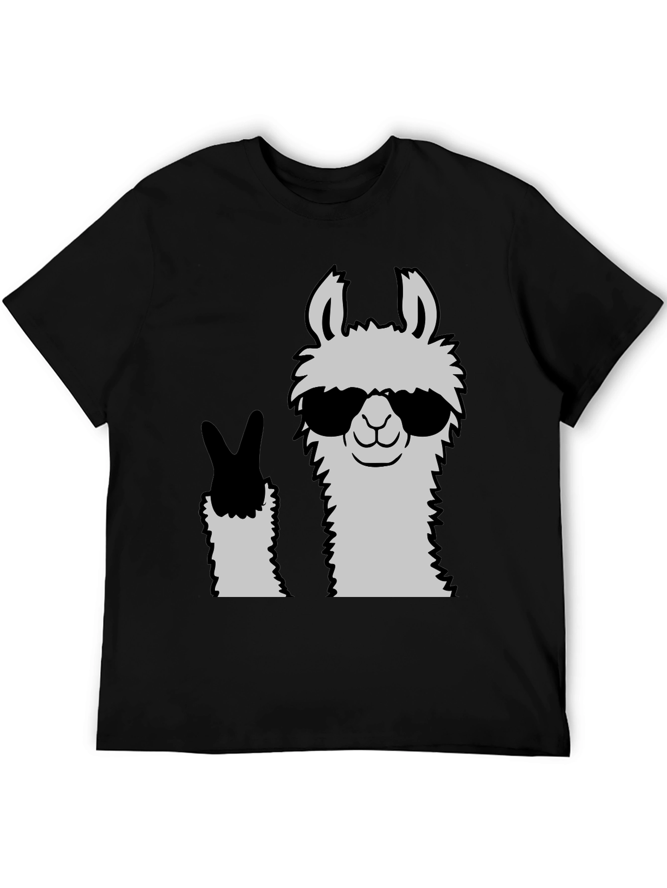 Cool Llama Peace Sign Black T-Shirt