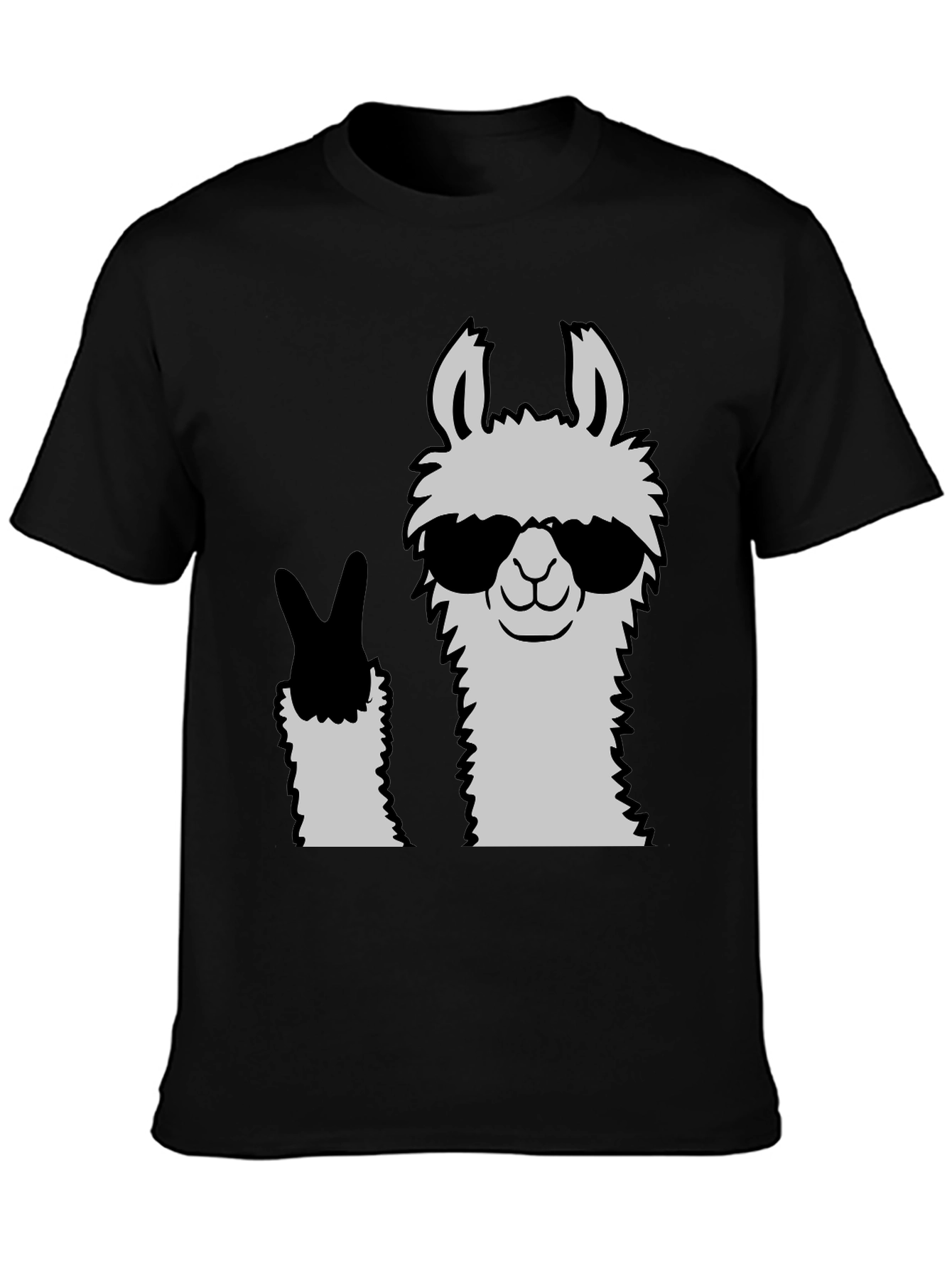 Cool Llama Peace Sign Black T-Shirt