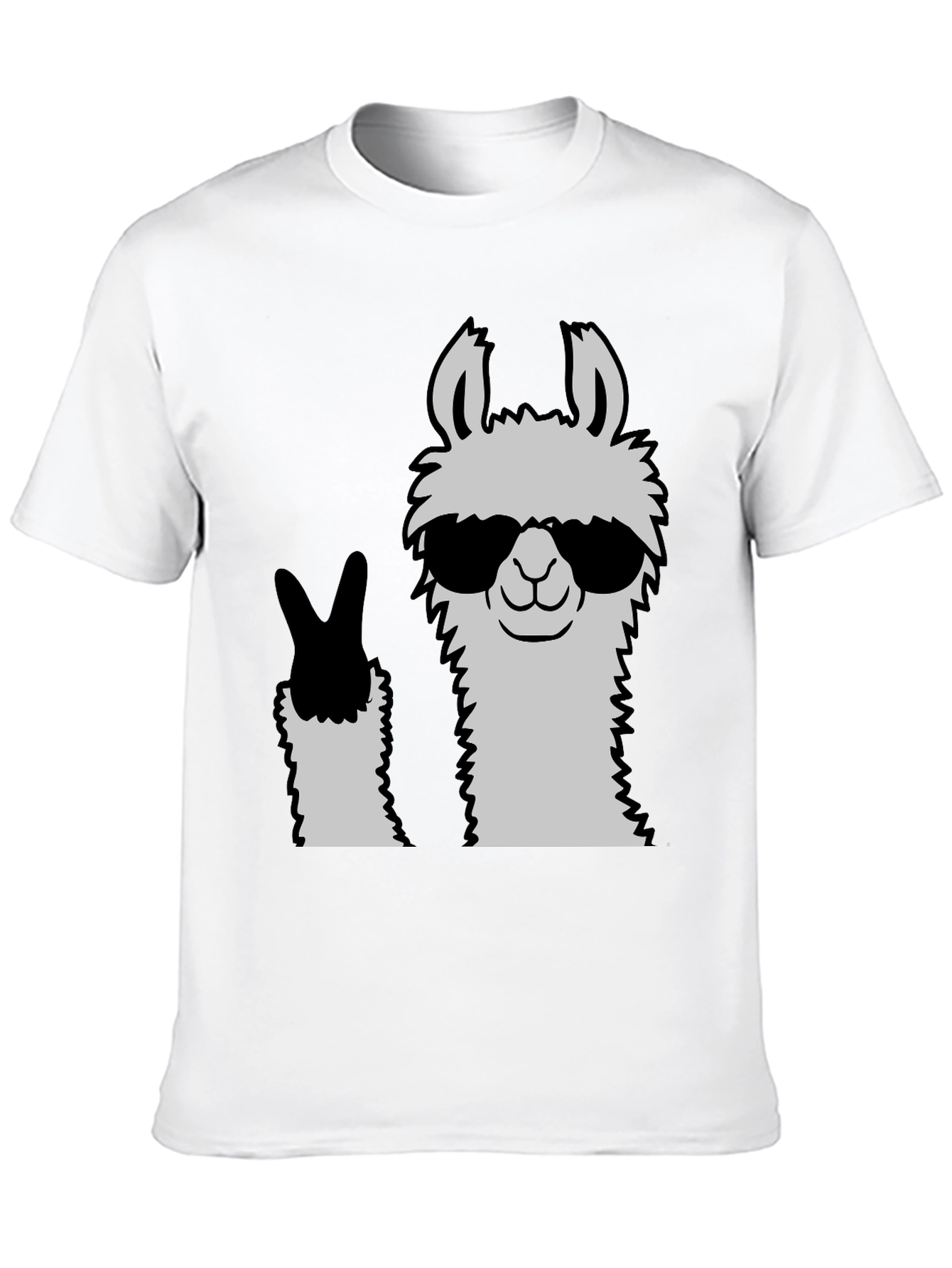 Cool Llama Peace Sign Black T-Shirt