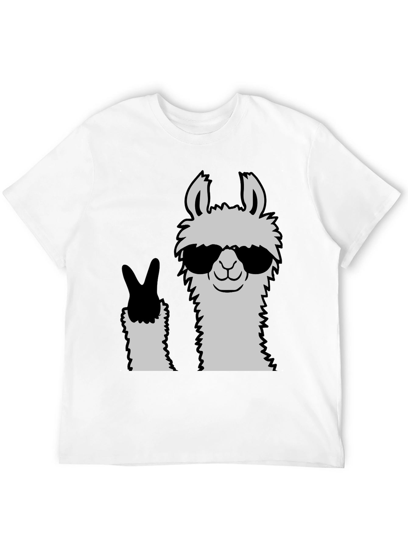Cool Llama Peace Sign Black T-Shirt