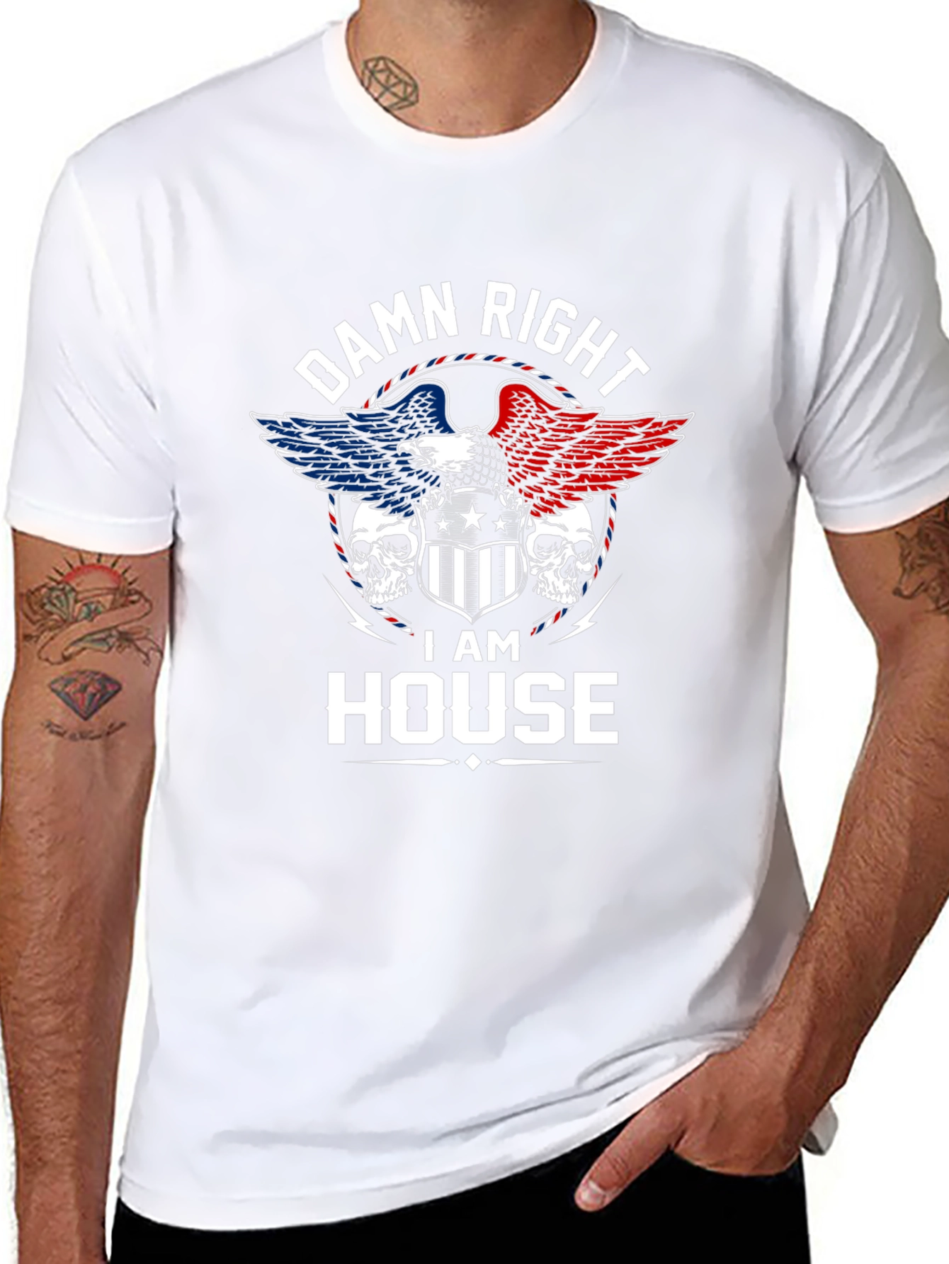 Damn Right I AM HOUSE Eagle Skull Graphic T-Shirt