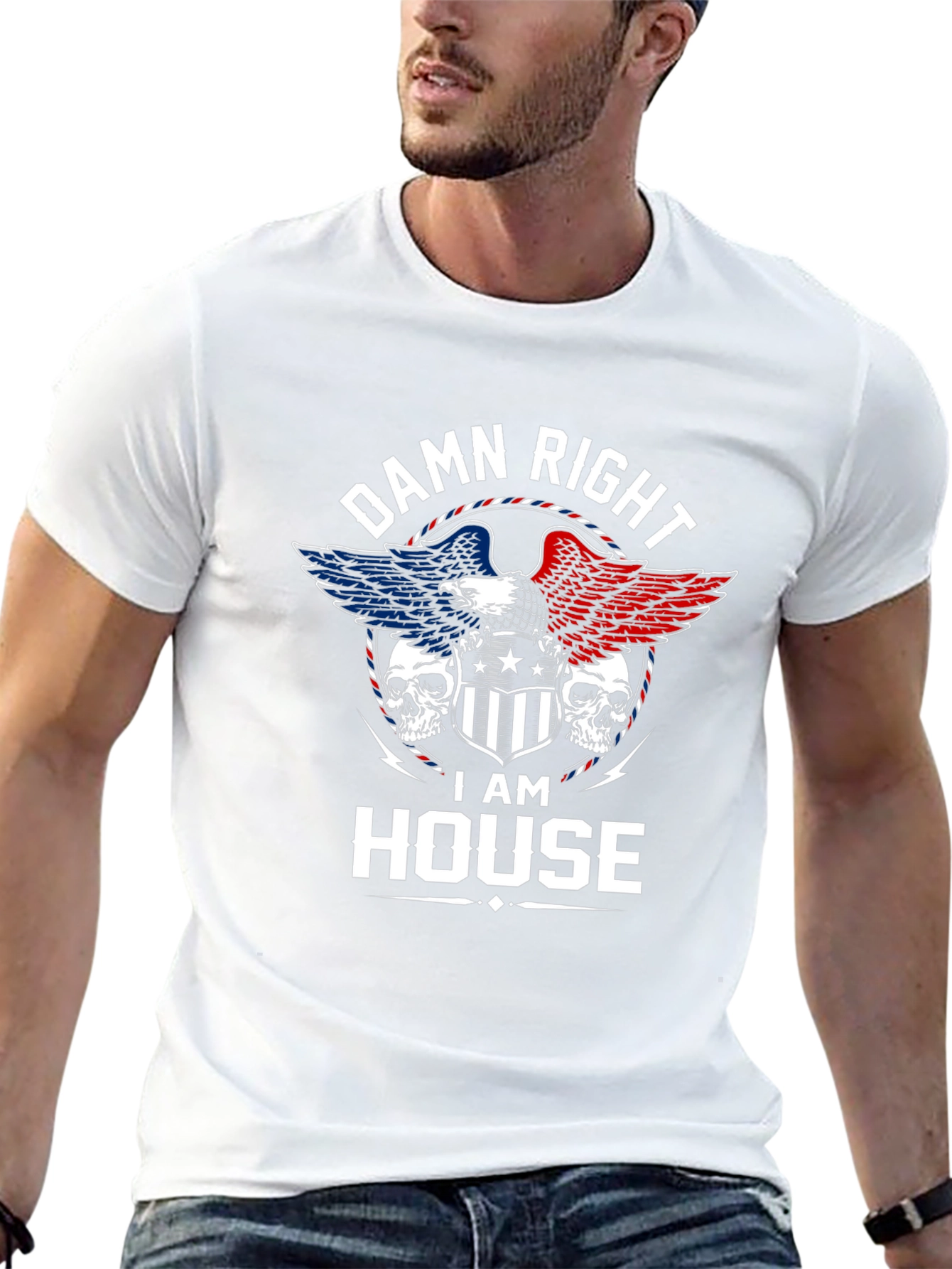 Damn Right I AM HOUSE Eagle Skull Graphic T-Shirt