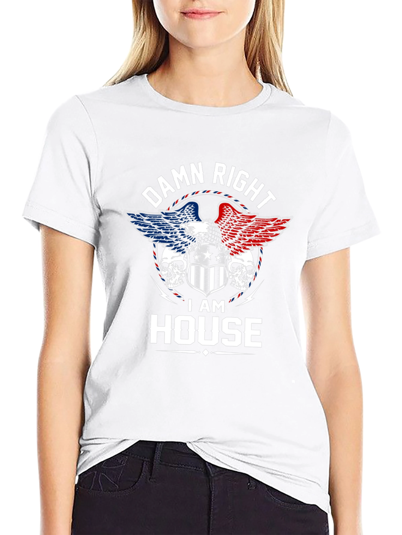 Damn Right I AM HOUSE Eagle Skull Graphic T-Shirt