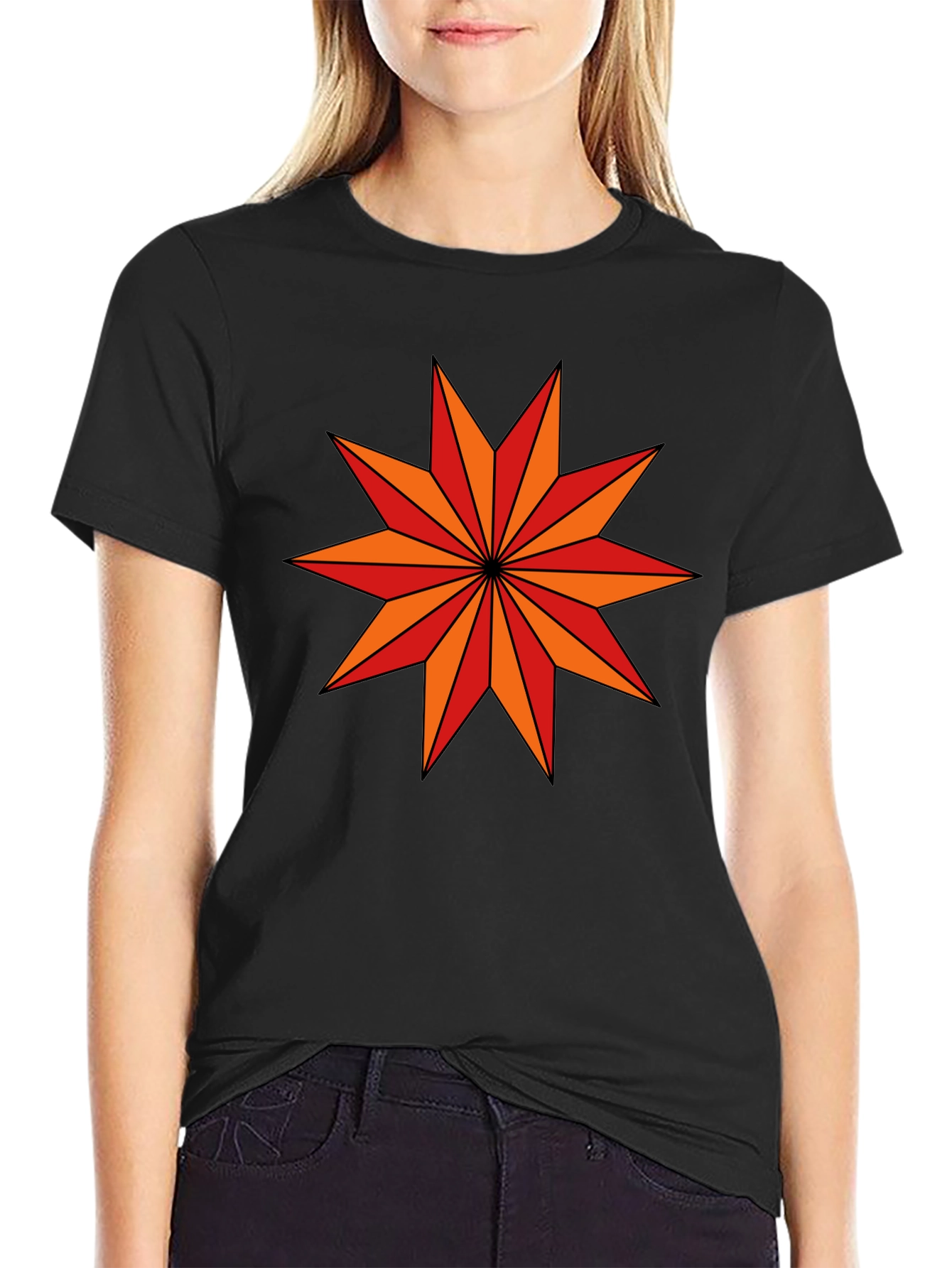 Geometric Star Graphic Black T-Shirt
