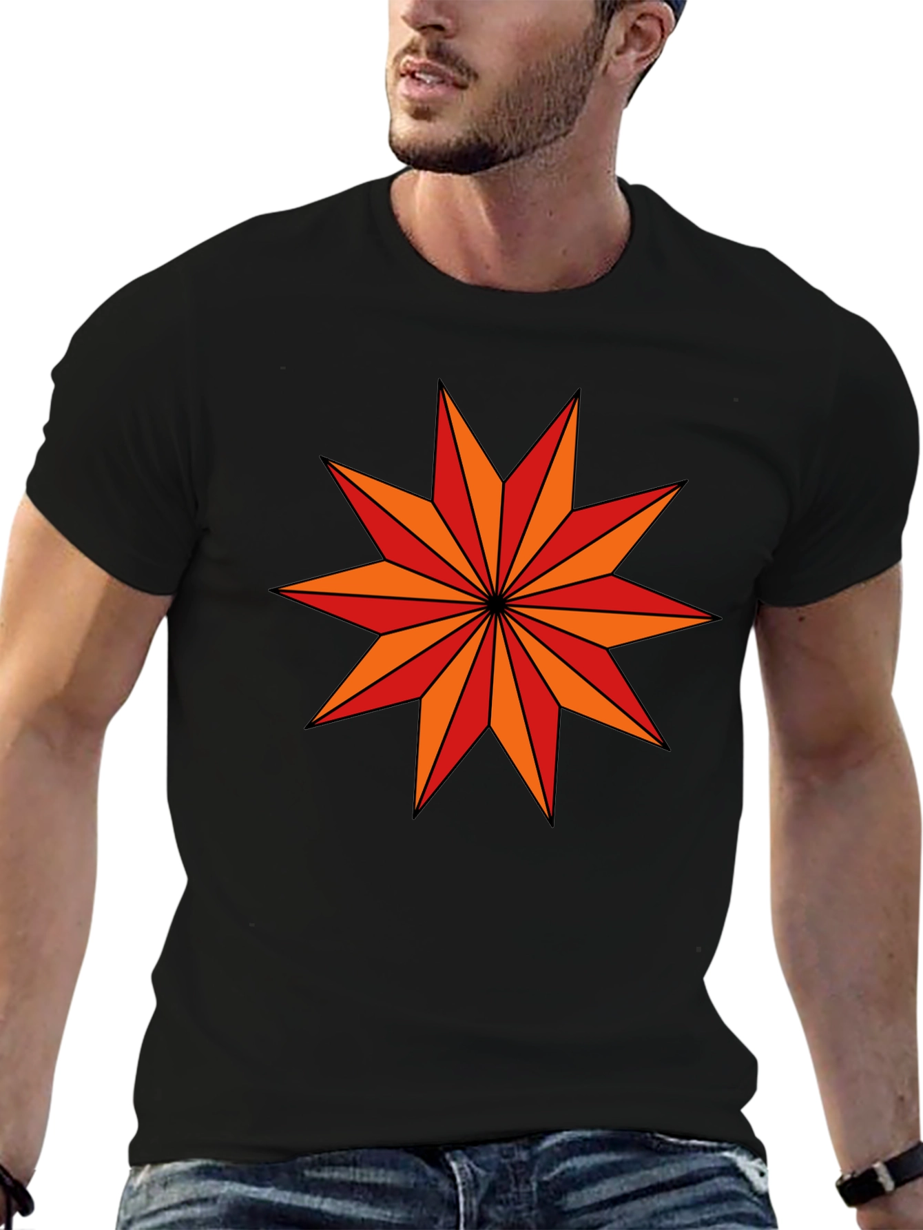 Geometric Star Graphic Black T-Shirt