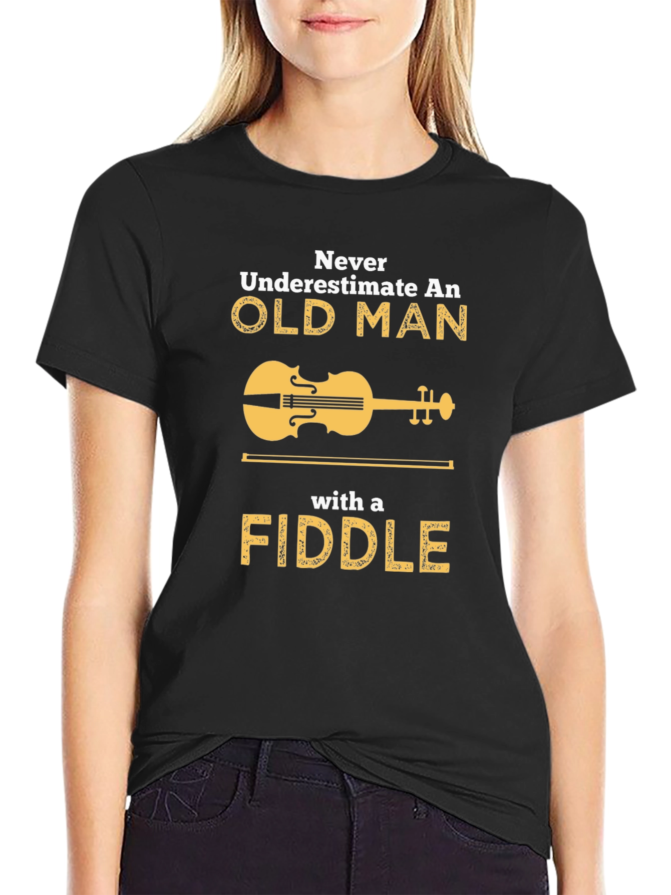 Never Underestimate Old Man Fiddle T-Shirt
