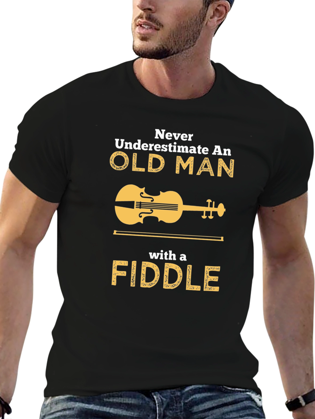 Never Underestimate Old Man Fiddle T-Shirt
