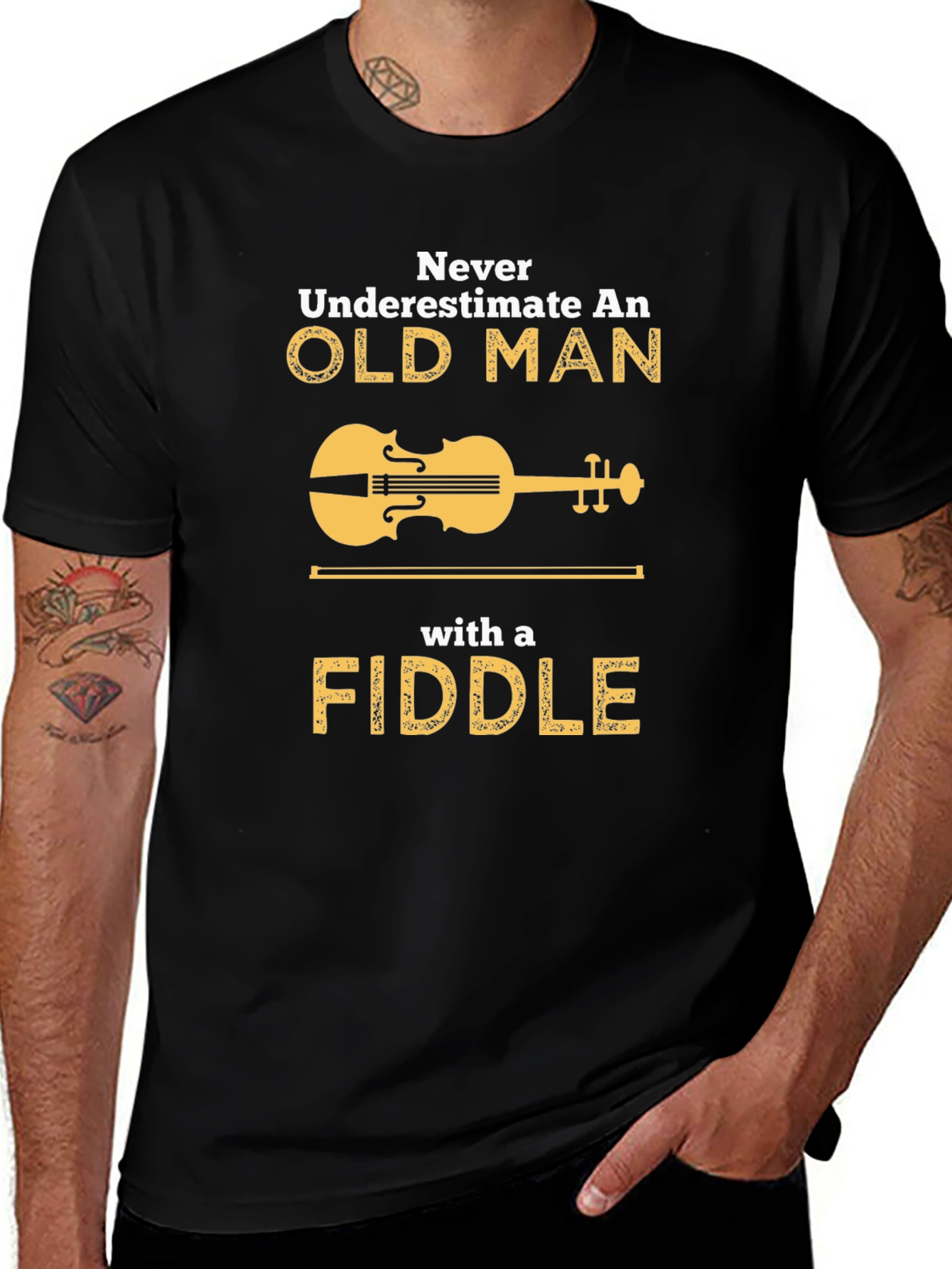 Never Underestimate Old Man Fiddle T-Shirt