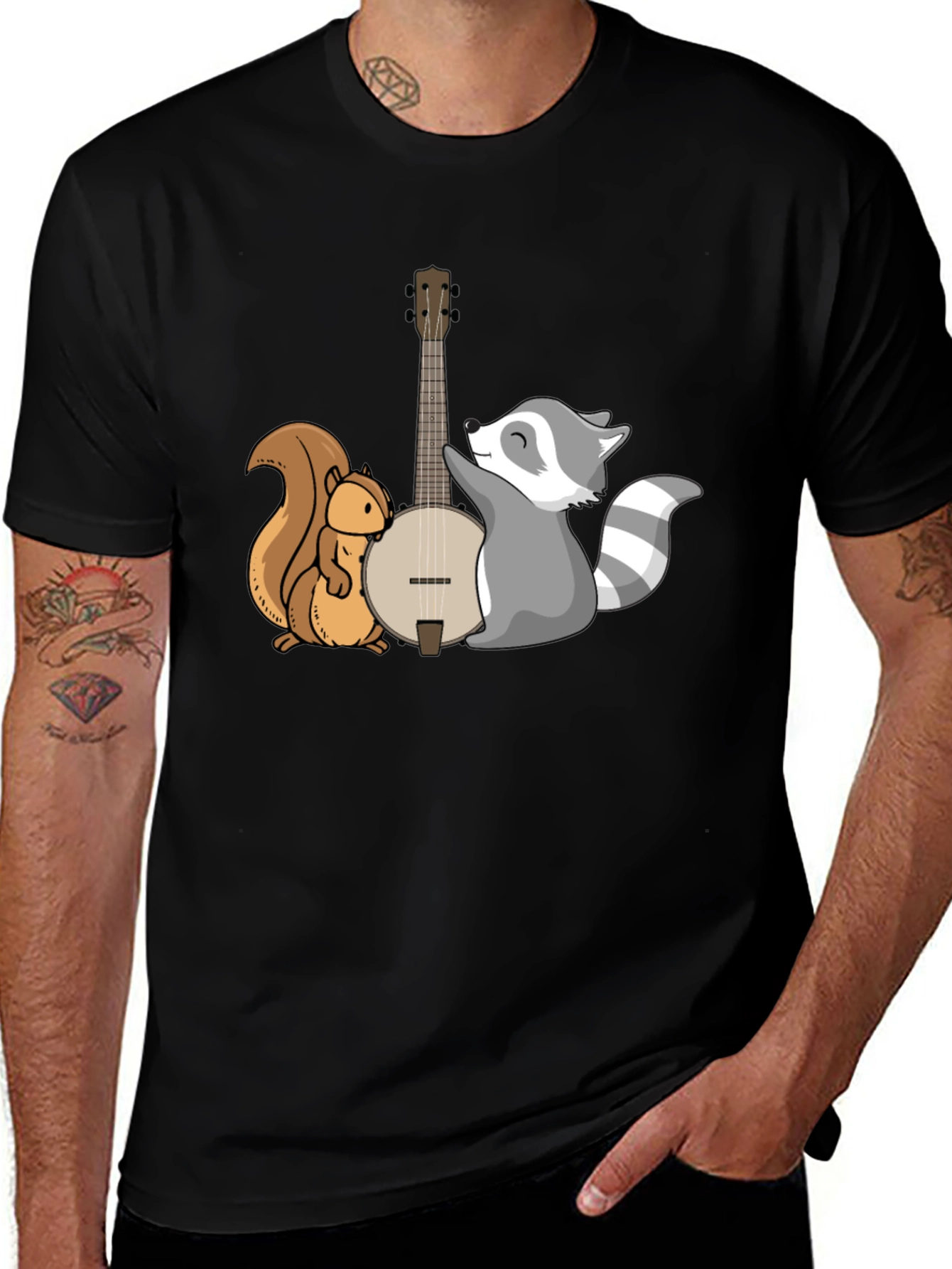 Squirrel and Raccoon Banjo Graphic Tee