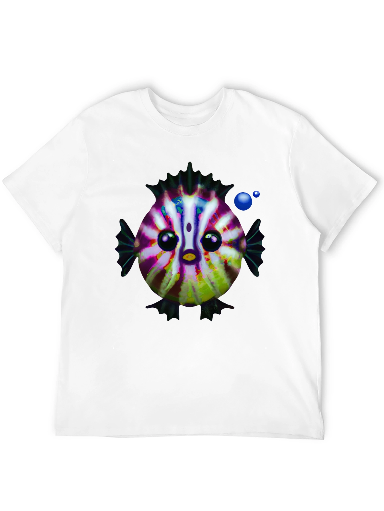 Cartoon Fish Graphic Tee - Black Cotton Casual Shirt