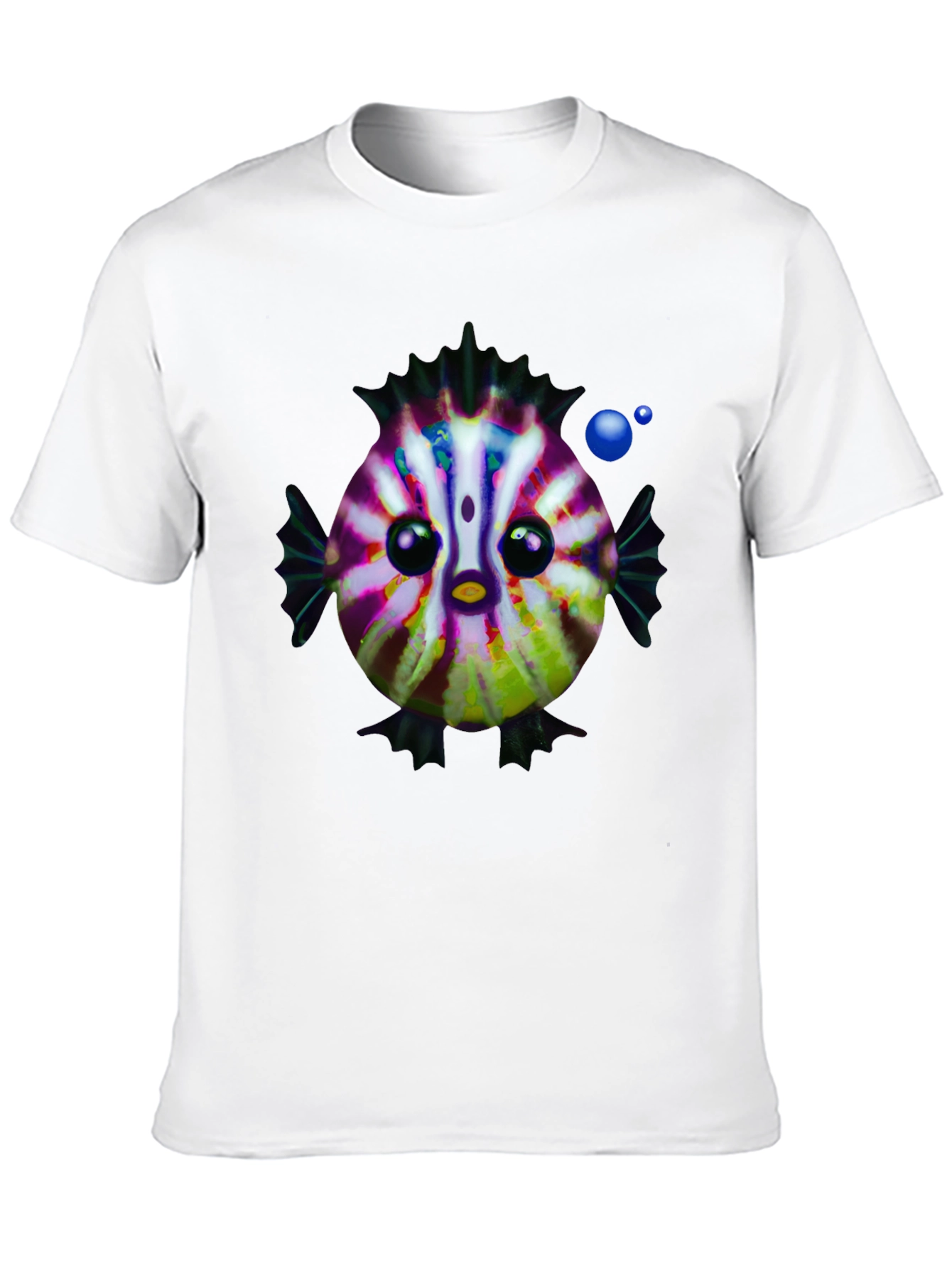 Cartoon Fish Graphic Tee - Black Cotton Casual Shirt