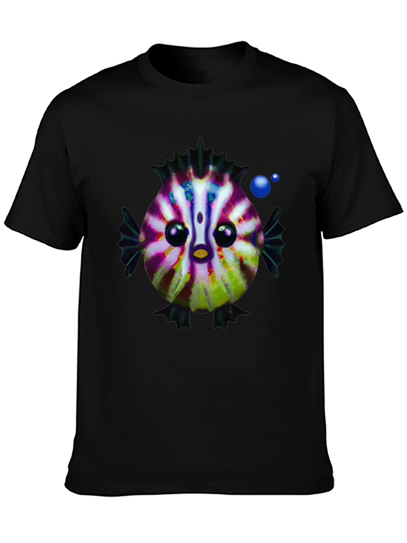Cartoon Fish Graphic Tee - Black Cotton Casual Shirt