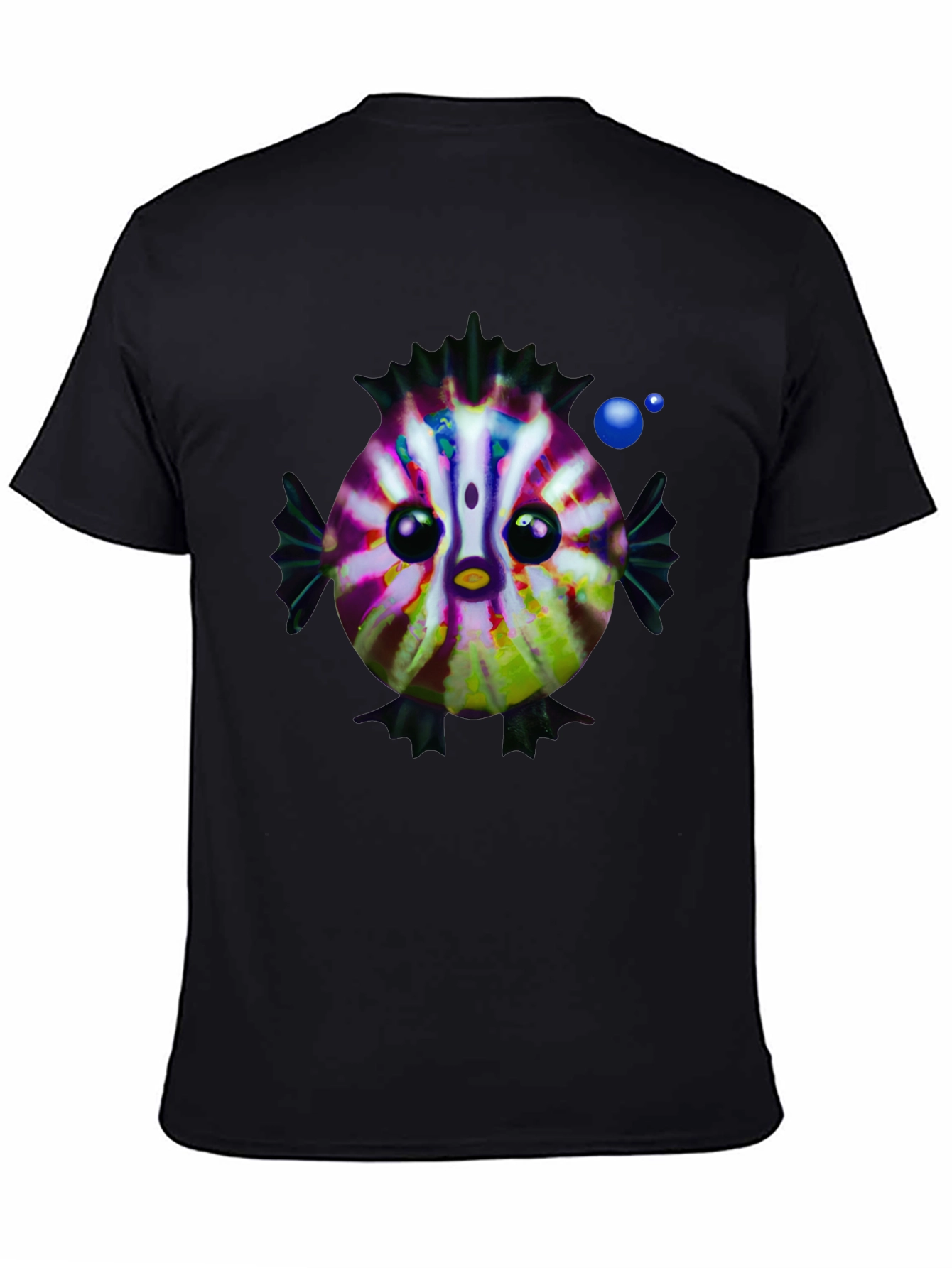 Cartoon Fish Graphic Tee - Black Cotton Casual Shirt