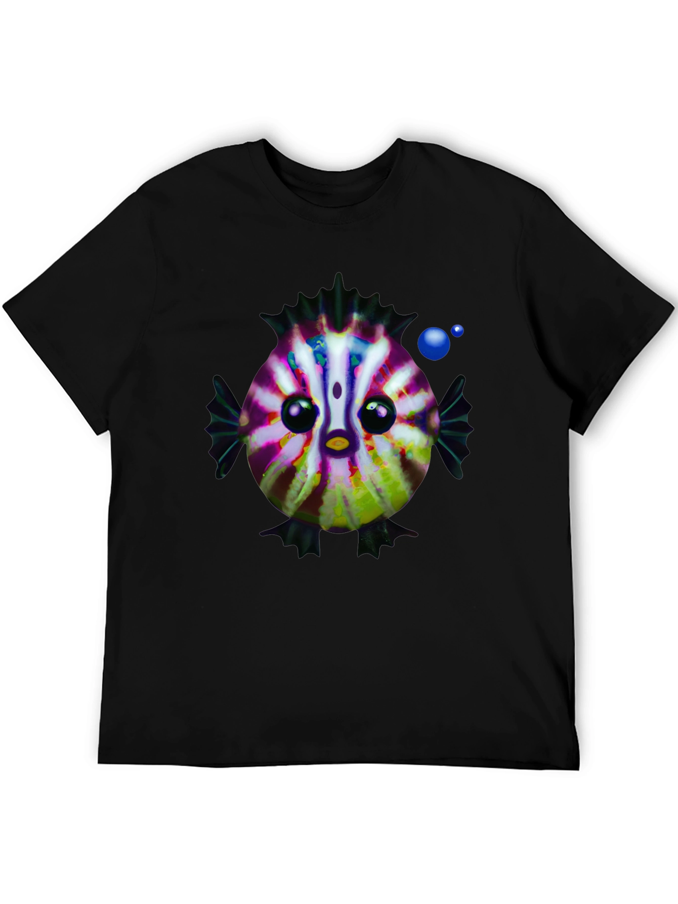 Cartoon Fish Graphic Tee - Black Cotton Casual Shirt