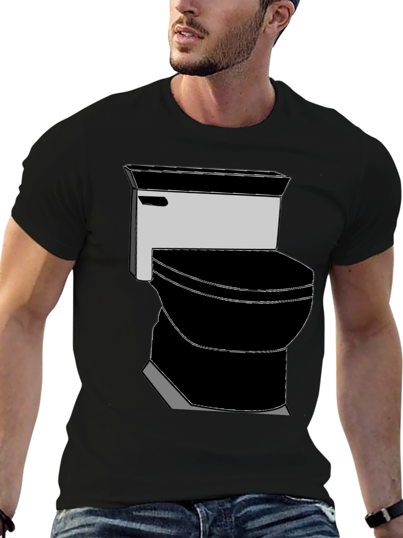 Toilet Graphic Tee - Black Cotton T-Shirt