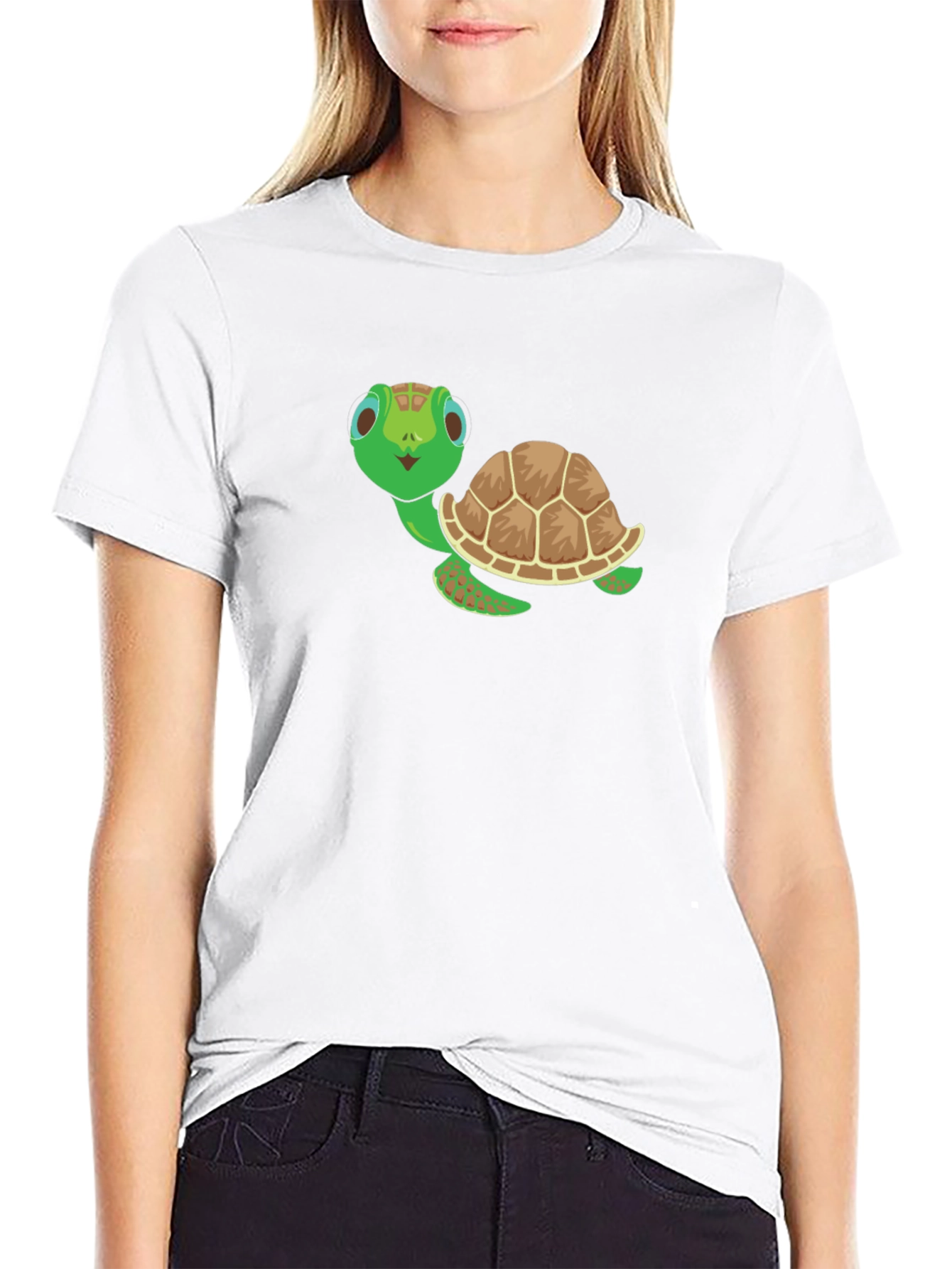 Cute Turtle Graphic Tee - Black Cotton Shirt