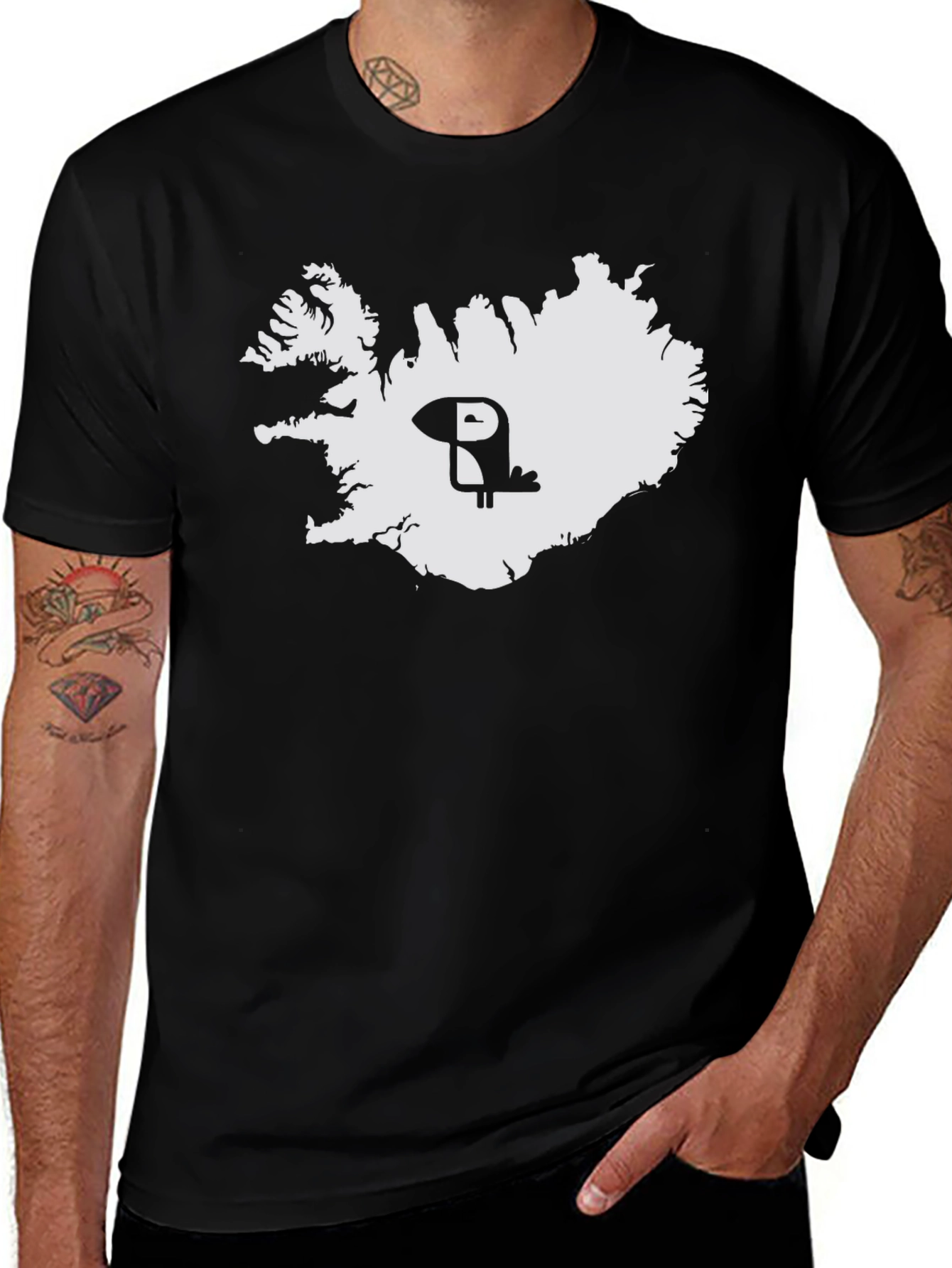 Iceland Puffin Map Tee - Black Cotton Graphic T-Shirt
