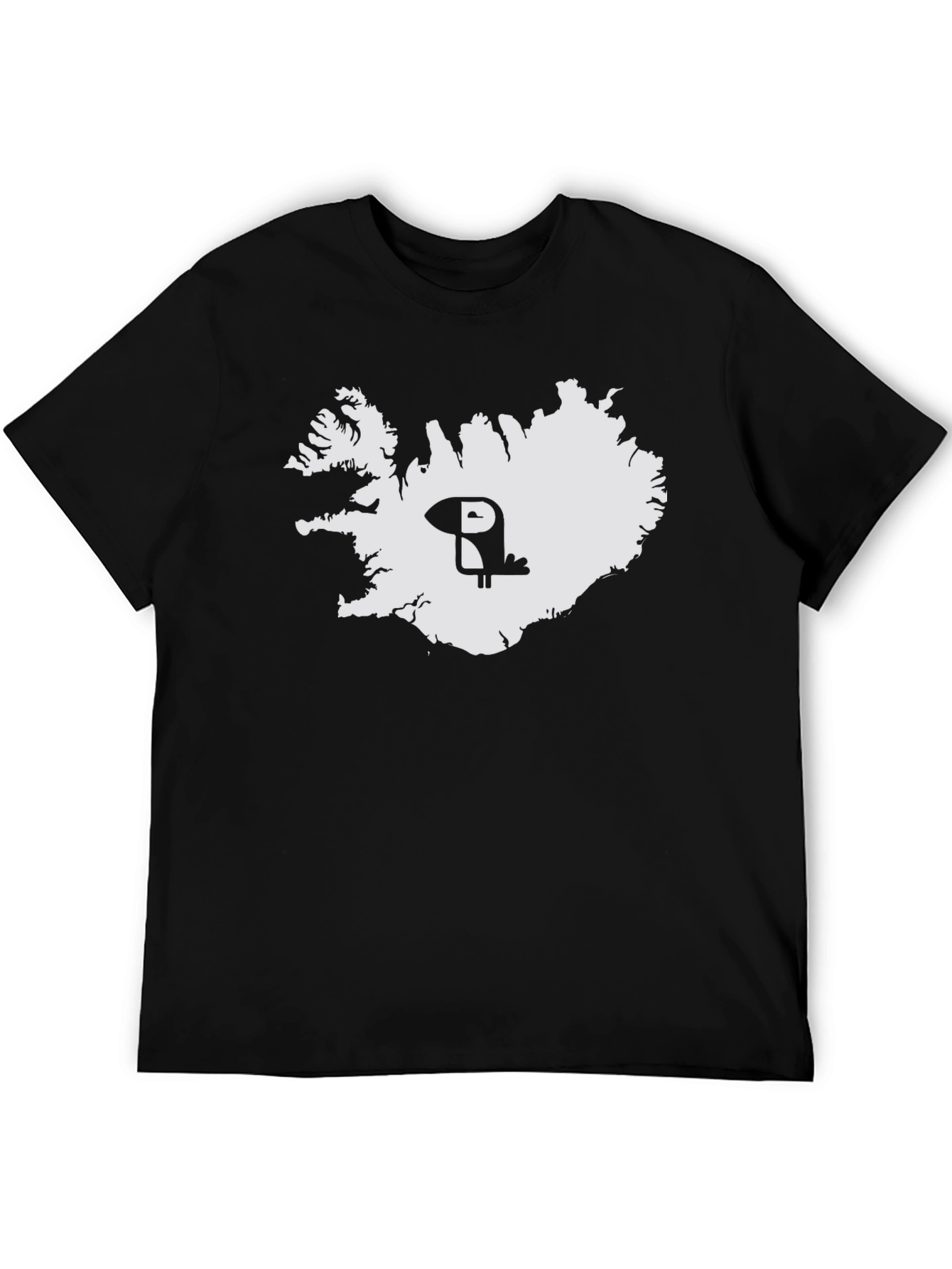 Iceland Puffin Map Tee - Black Cotton Graphic T-Shirt