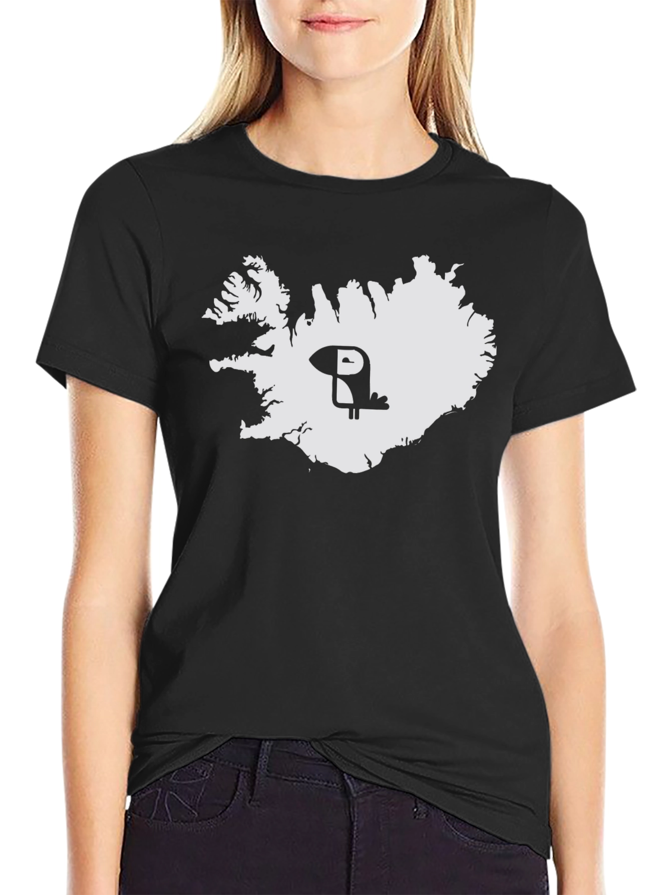Iceland Puffin Map Tee - Black Cotton Graphic T-Shirt