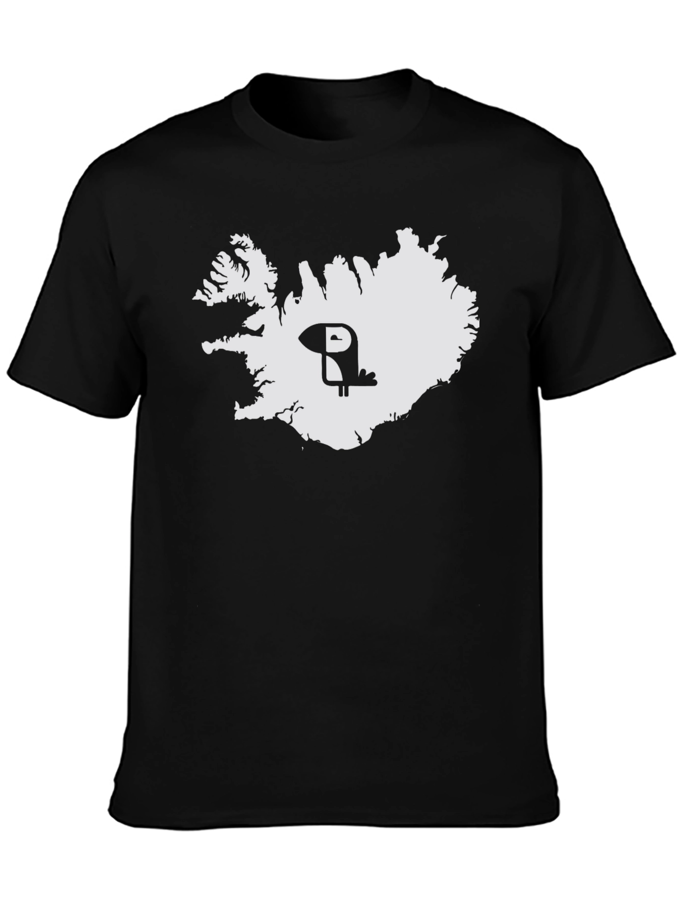 Iceland Puffin Map Tee - Black Cotton Graphic T-Shirt