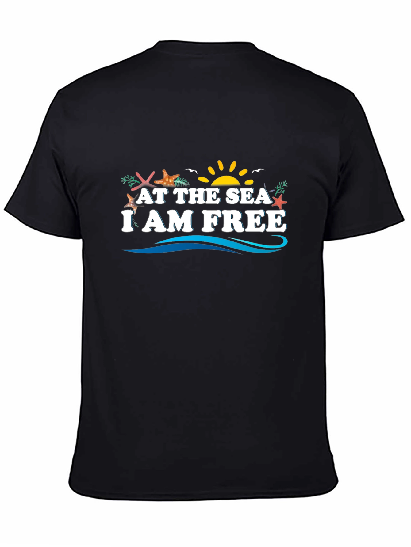 At The Sea I Am Free Black Graphic Tee