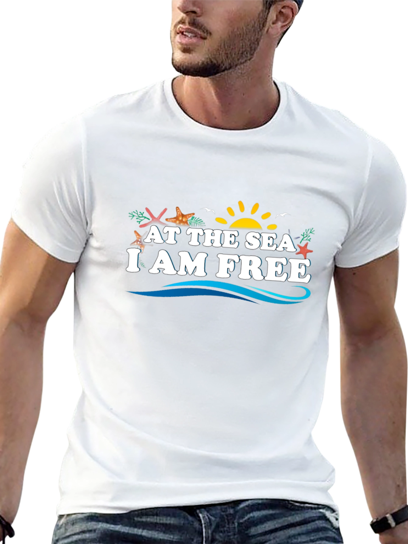 At The Sea I Am Free Black Graphic Tee