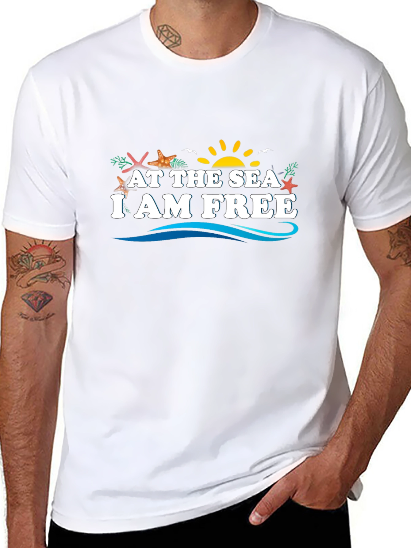 At The Sea I Am Free Black Graphic Tee
