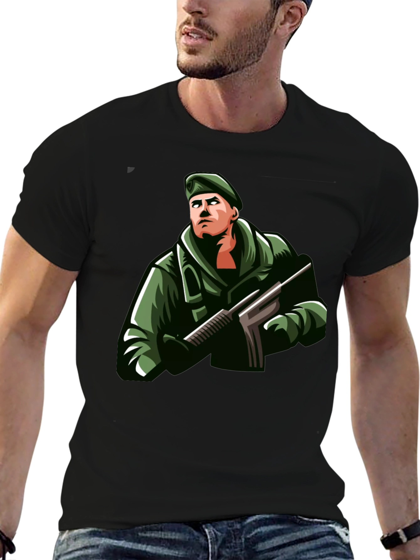 Soldier Graphic Print Black T-Shirt