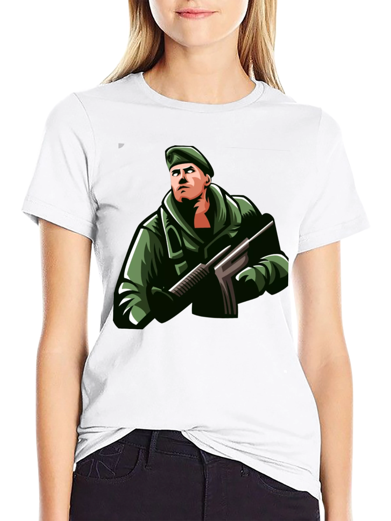 Soldier Graphic Print Black T-Shirt