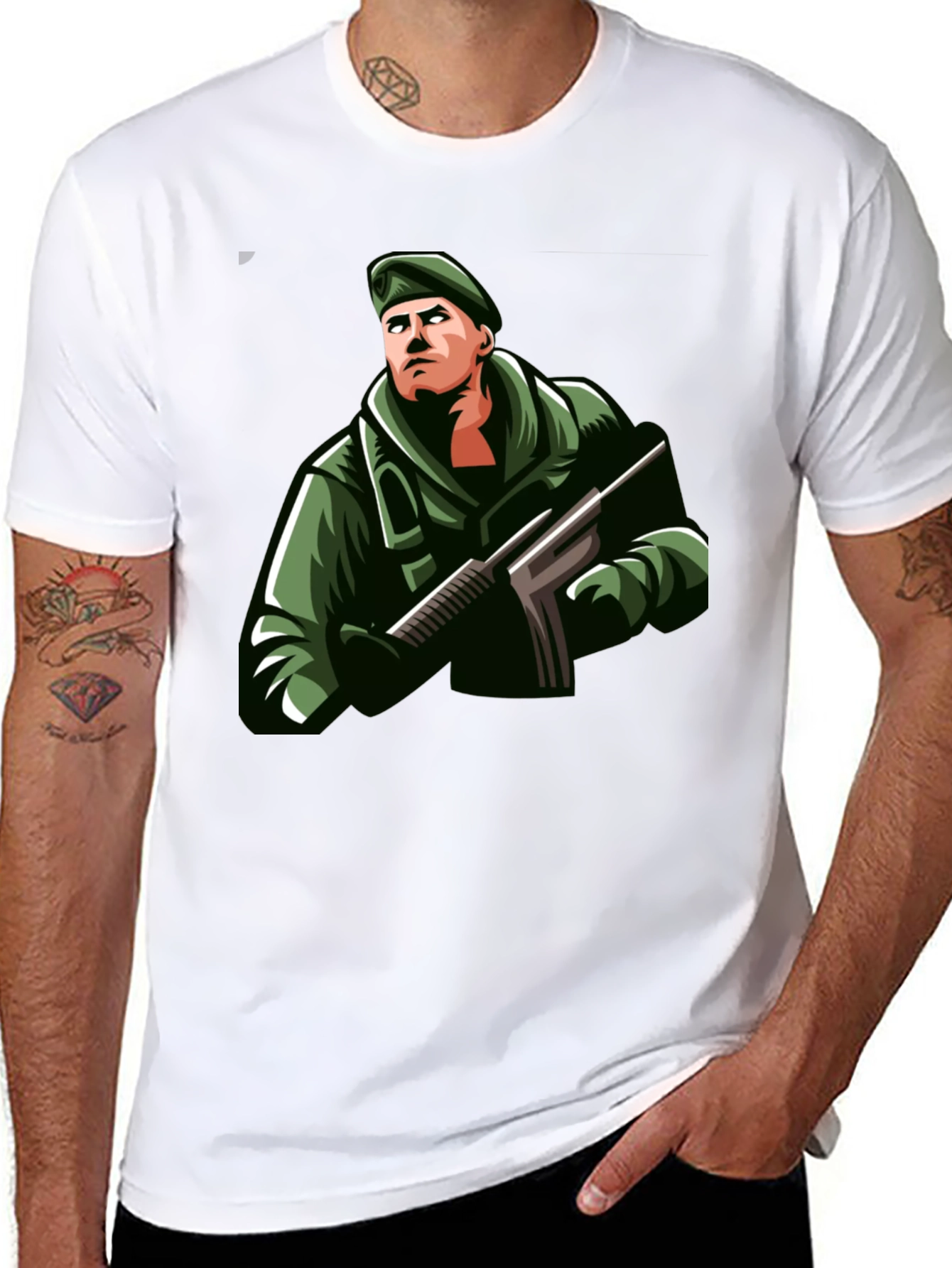 Soldier Graphic Print Black T-Shirt