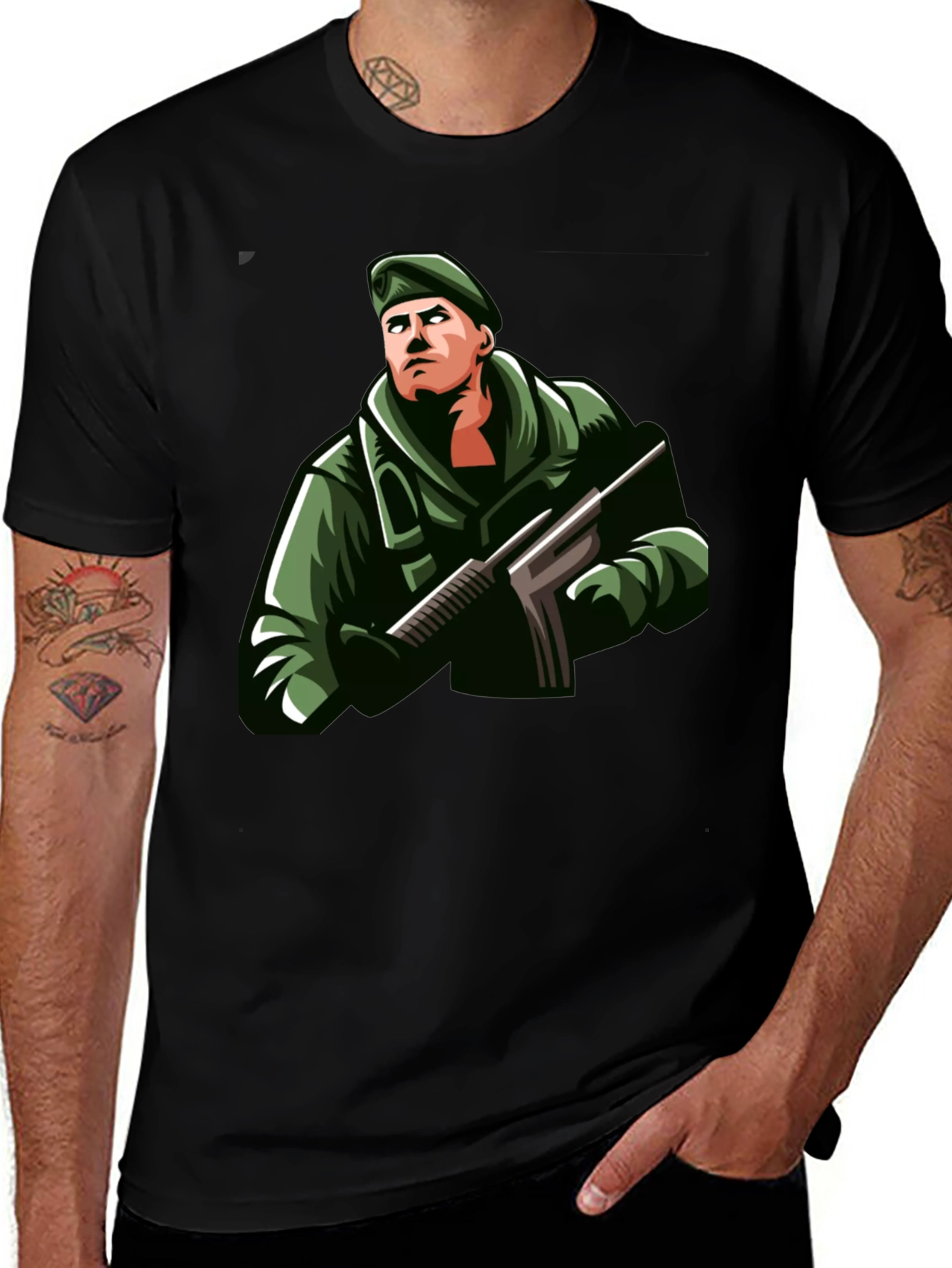 Soldier Graphic Print Black T-Shirt