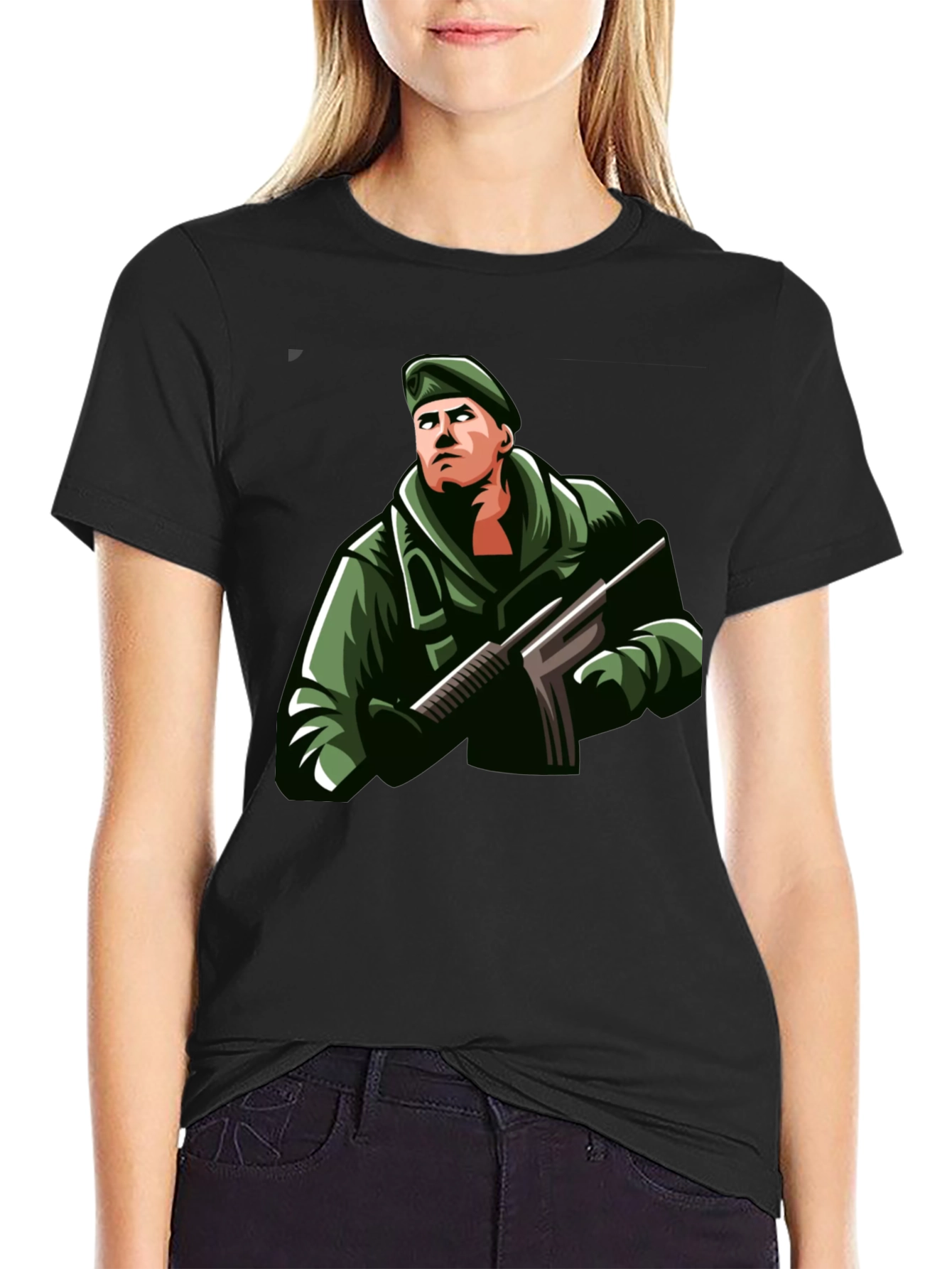 Soldier Graphic Print Black T-Shirt