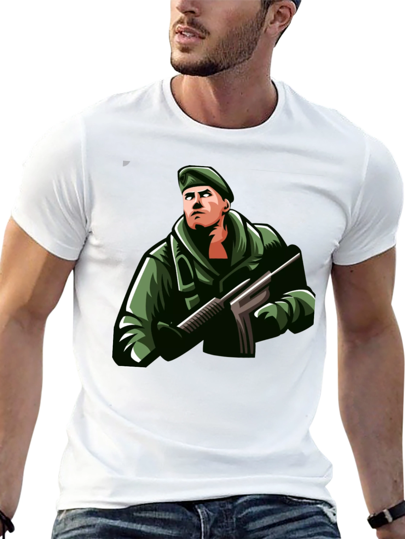 Soldier Graphic Print Black T-Shirt