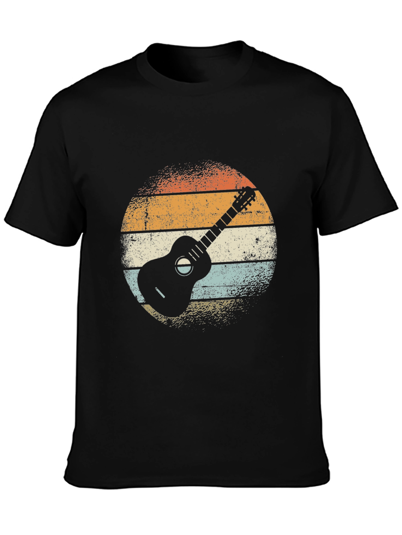 Retro Guitar Graphic Tee - Black Cotton T-Shirt