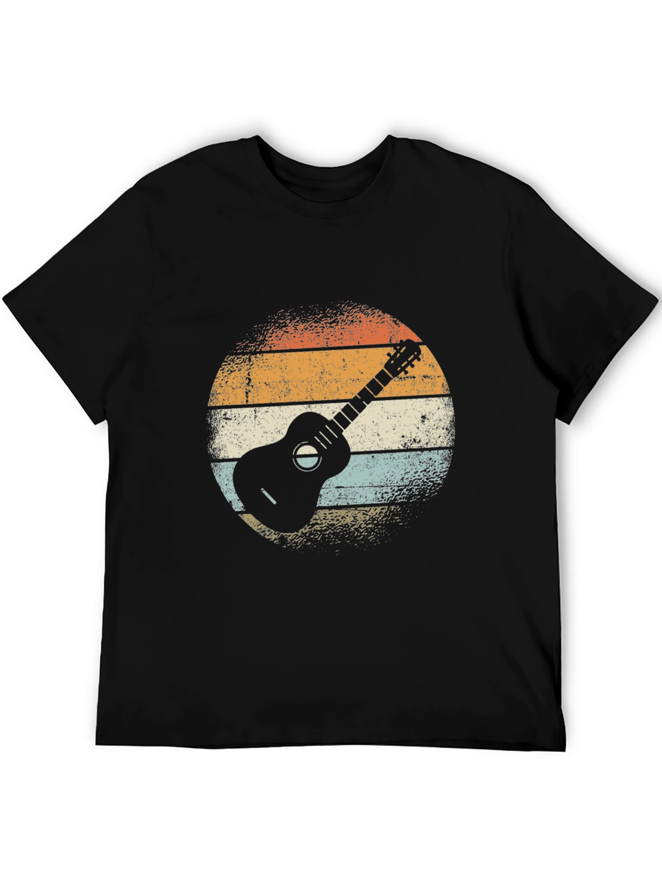 Retro Guitar Graphic Tee - Black Cotton T-Shirt