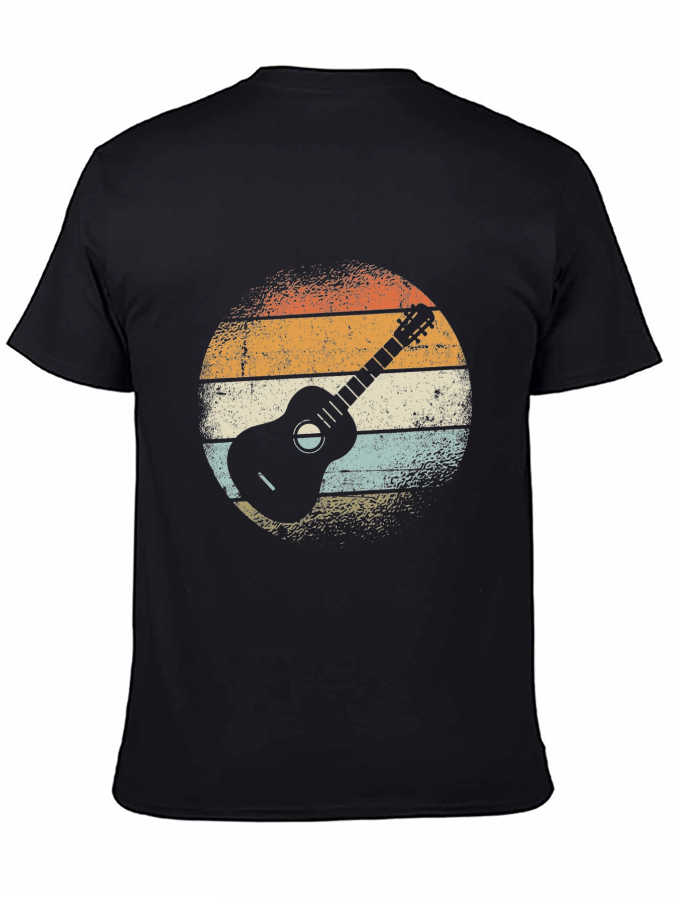 Retro Guitar Graphic Tee - Black Cotton T-Shirt