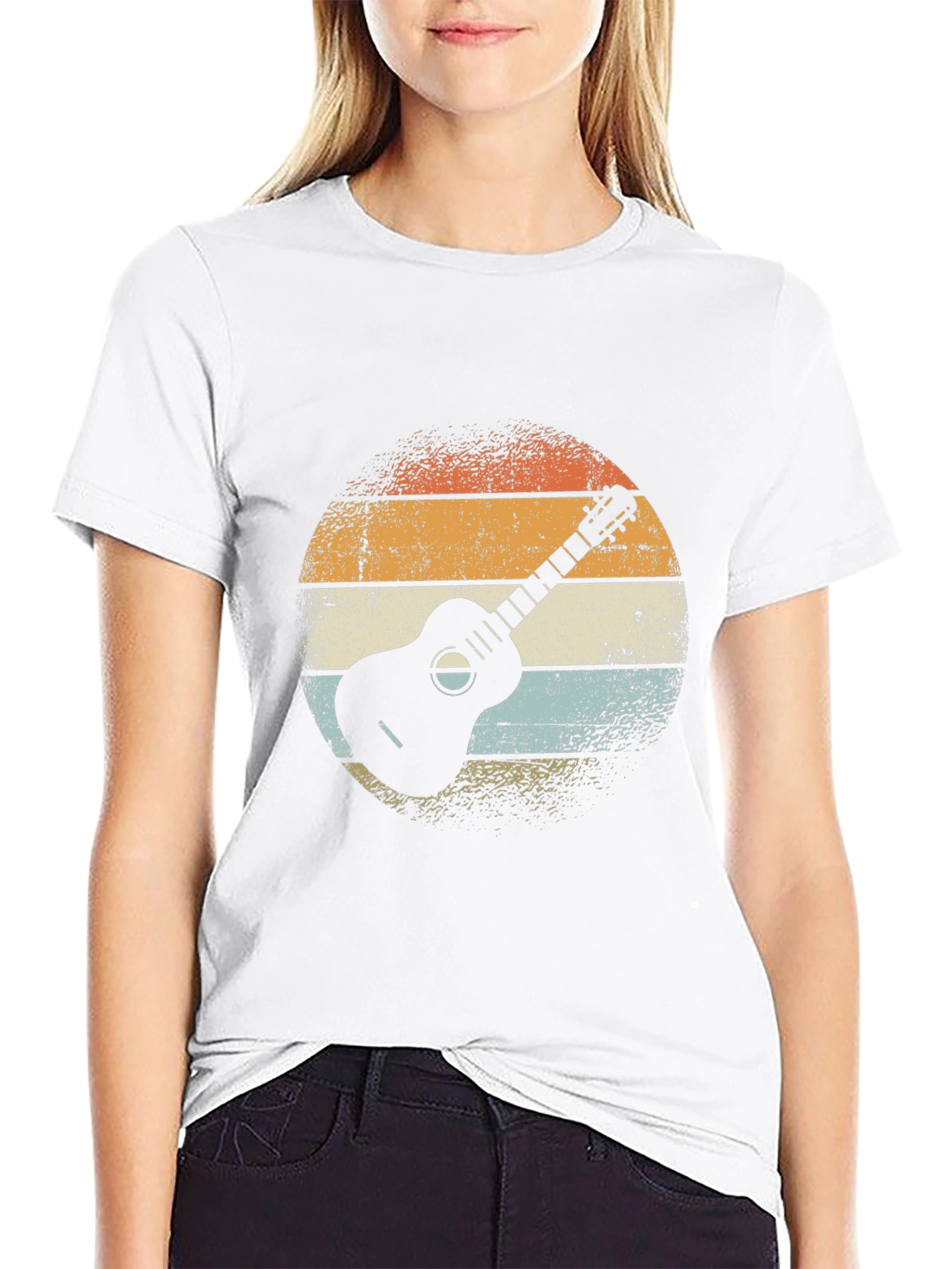 Retro Guitar Graphic Tee - Black Cotton T-Shirt