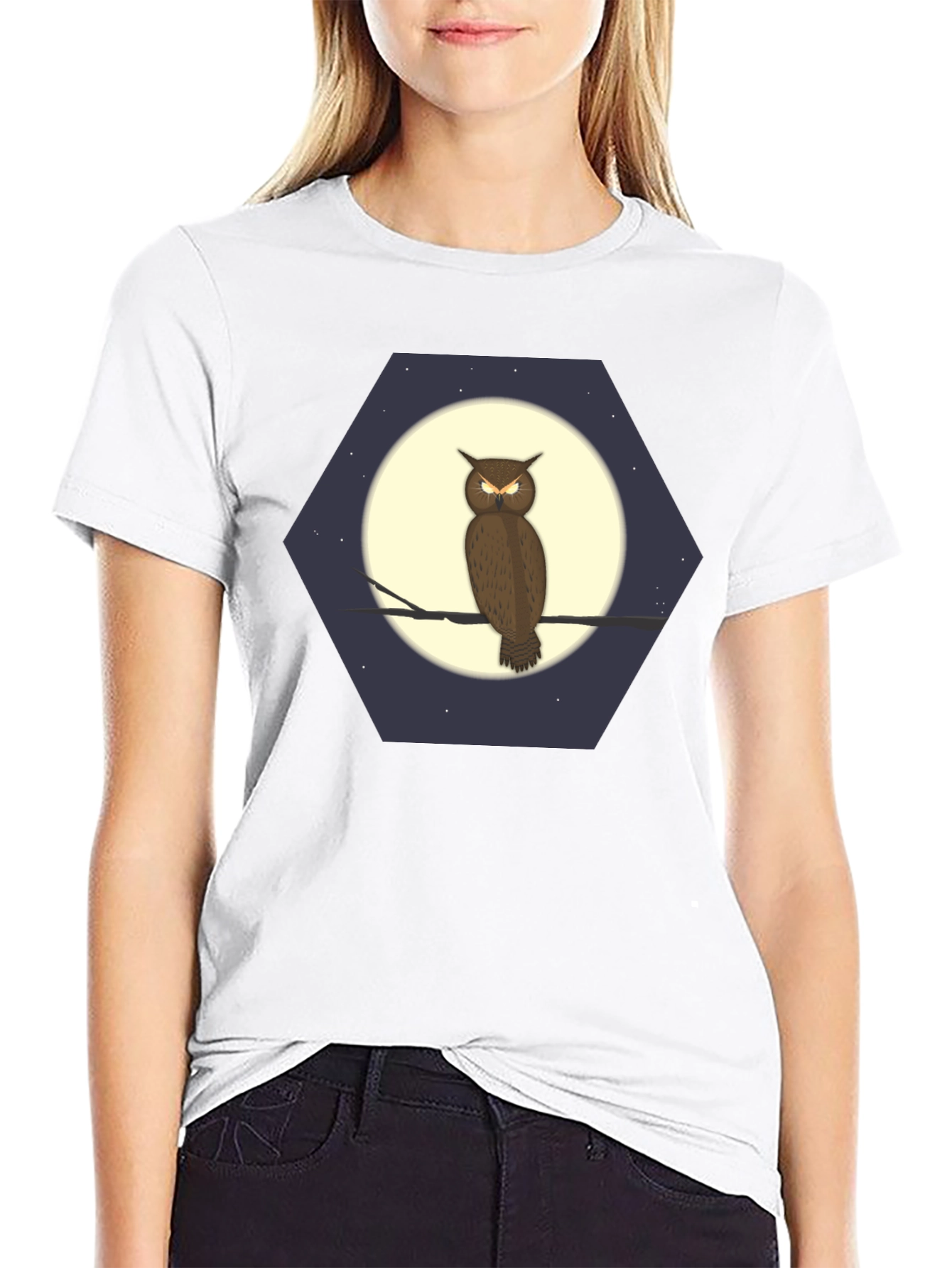 Owl Moon Hexagon Graphic T-Shirt